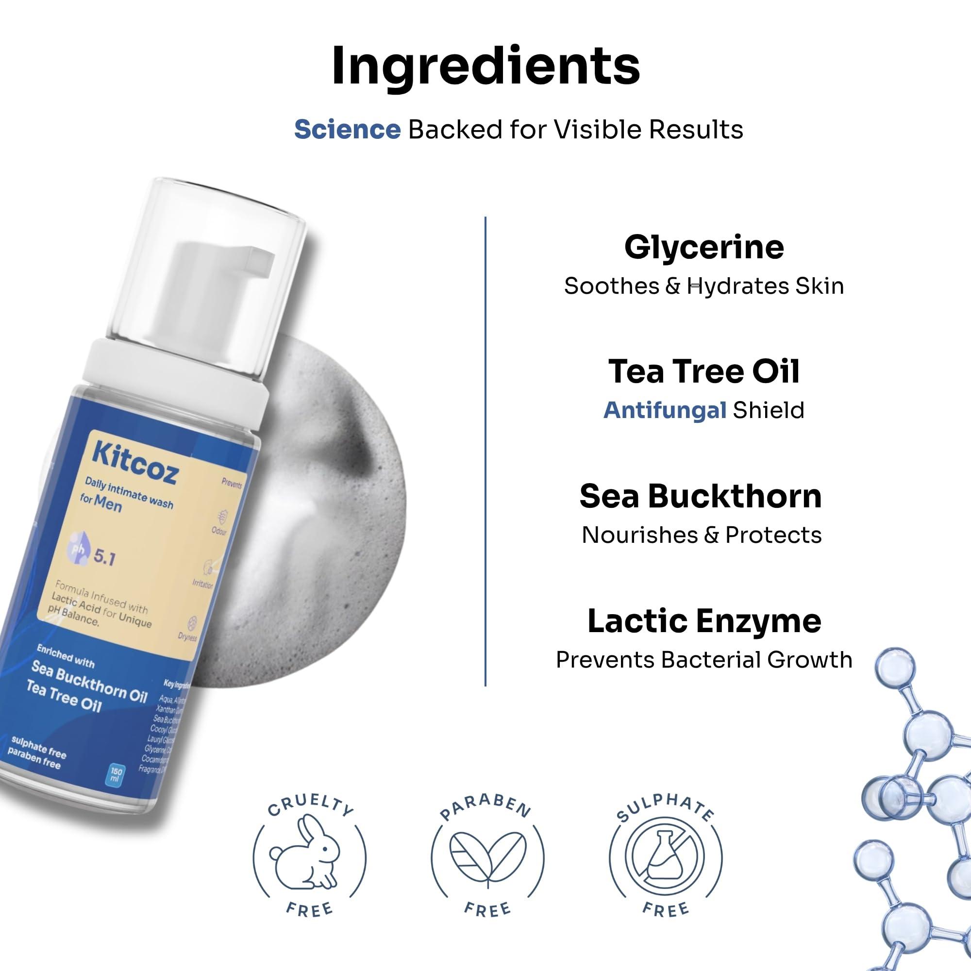 Kitcoz Kitcoz Intimate Hygiene Wash for Men (150ml) | Prevents Itching, Drying, Bad Odour & Fungal Infections | Natural pH Balance for Private Parts | Suitable for All Skin Types