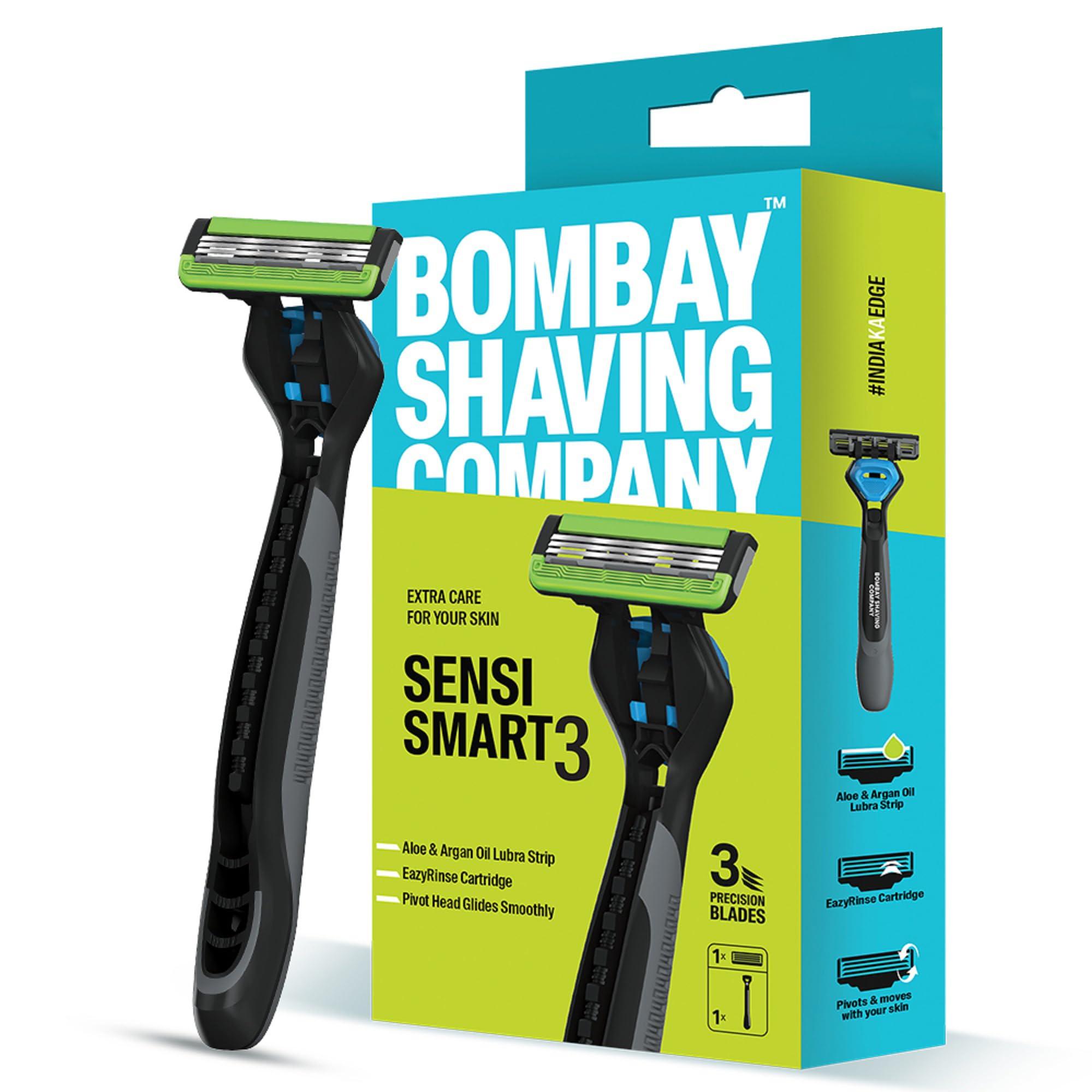 Bombay Shaving Company Bombay Shaving Company Sensi Smart 3 Value Pack - Razor with Shaving Cream | Shaving Razor for Men | Aloe Gel and Argan Oil Lubra Strip | Pivot Head for Smooth Glide