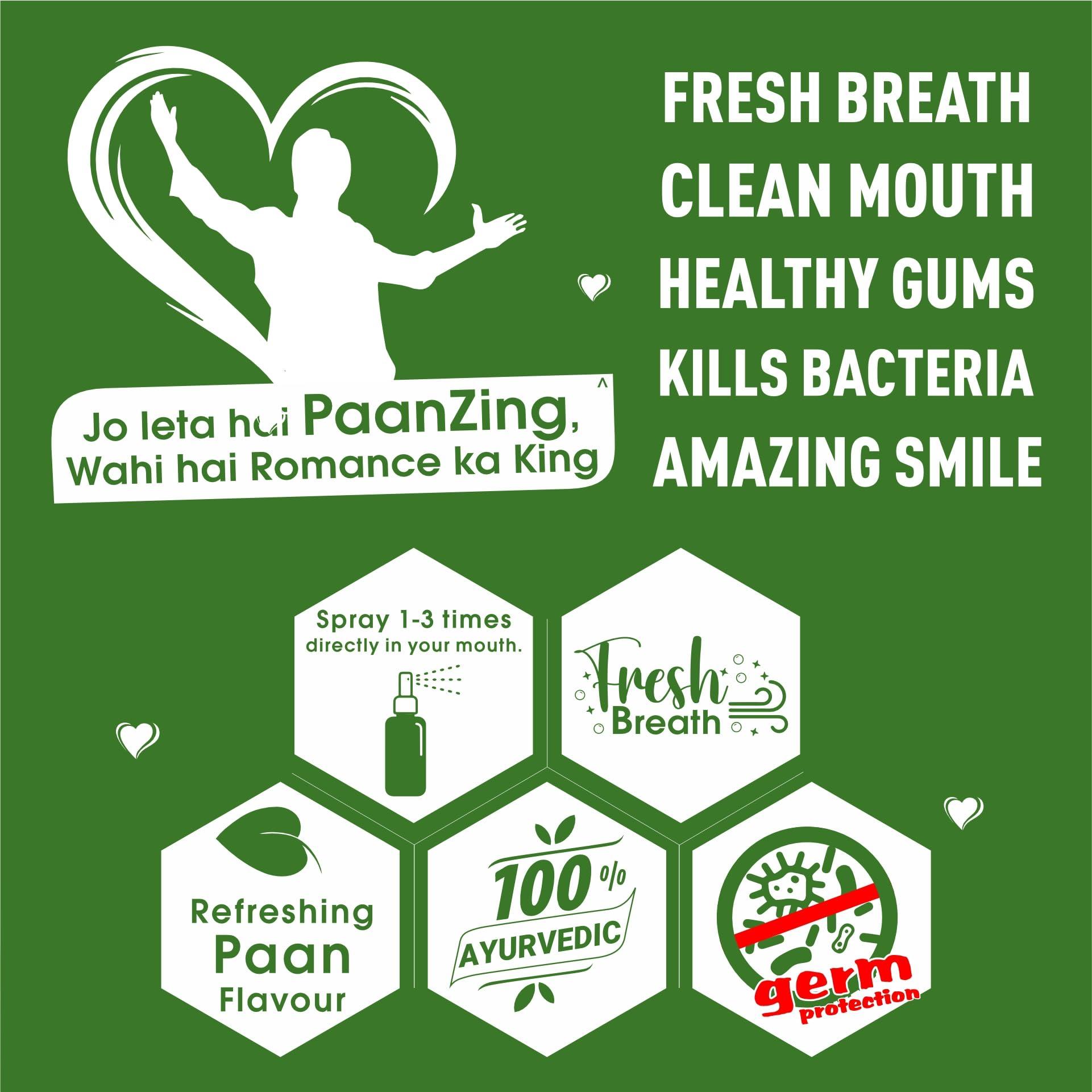 ORASORE PaanZing Instant Mouth Freshener Spray by Orasore | Paan, Aloe Vera, Pudina, Peppermint, Cinnamon, Clove & Elaichi | Anti Bacterial & Long Lasting, Germ-free Blend (Pack of 10)