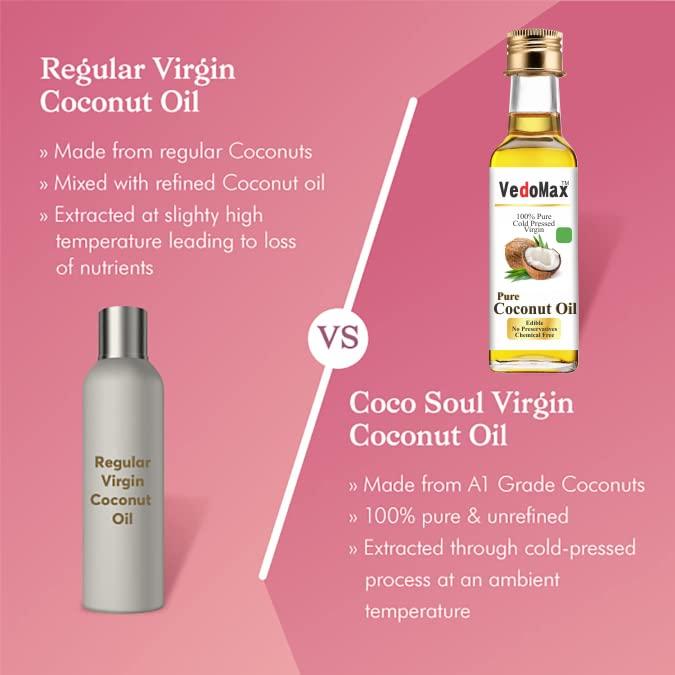 VedoMax VedoMax Ultra Pure Cold Pressed Natural Virgin Coconut Oil | 100% Pure Natural Virgin Coconut Oil For Dietary, Skin & Hair Use As Cooking oil, Skin Moisturizer & Hair Conditioner - (100 ML)