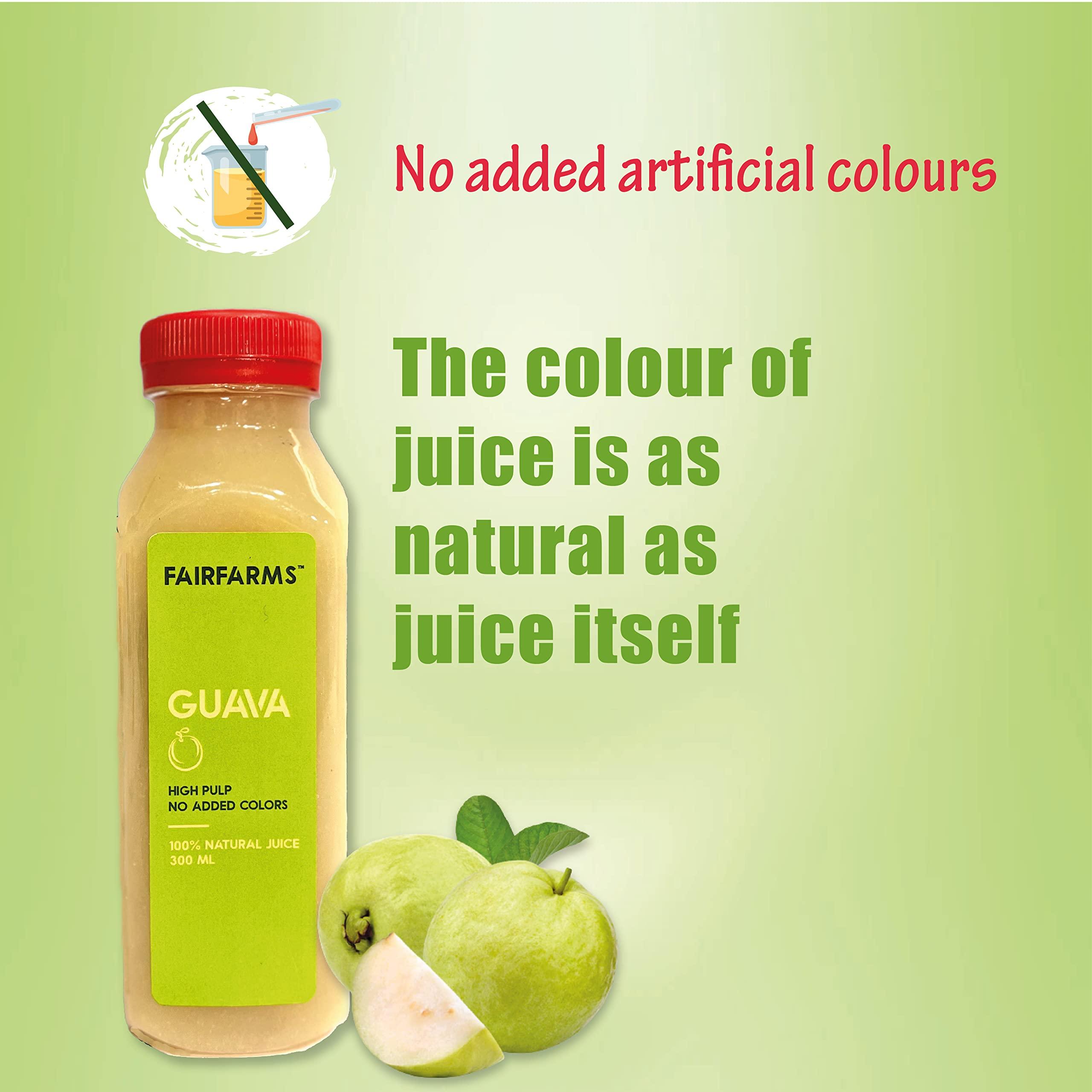 FAIRFARMS Fairfarm Guava Juice | No Added Colour, 0% Concentrate | Enriched with pulp |Rich in VitaminC & Fibre| Improve Digestion,FarmFresh (Pack of 12 X 300ml)