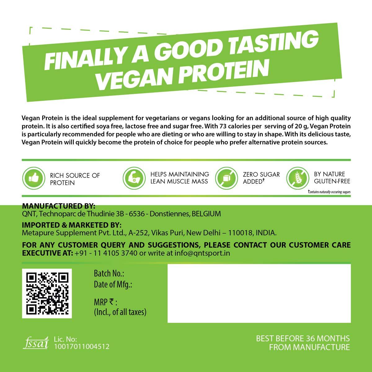 QNT QNT Vegan Protein | 100% Plant Based Protein with Amino Acids | Chocolate Muffin Flavour | 908g | 45 Servings (70% Protein, 0 Sugar, Lactose free)