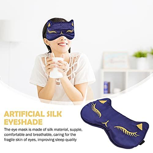HEALLILY HEALLILY 1Pc Imitation Silk Blindfold Sleeping Shading Eye Blindfold Cartoon Cat Eye Blindfold with Adjustable Buckle for Home Office School Sleep (Navy)