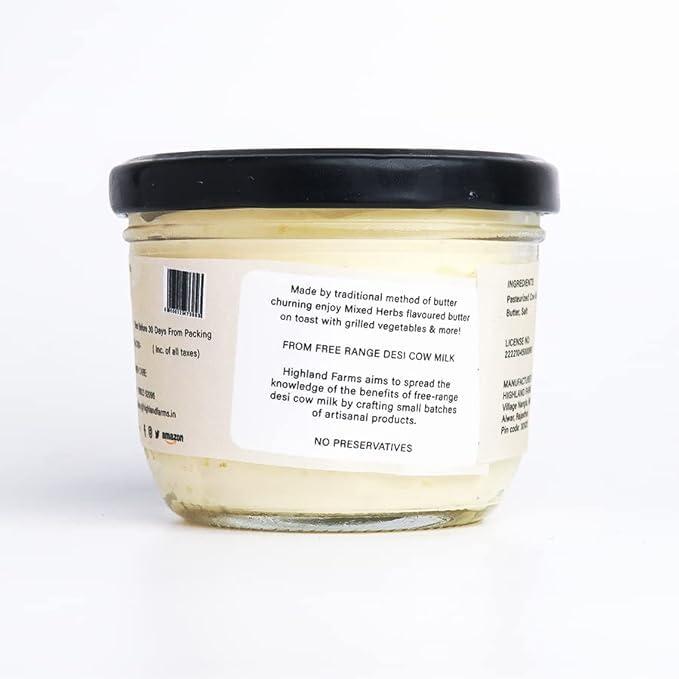 HighLand Farms Highland Farms A2 Cow Milk Butter | Seasoned with Mixed Herbs and Salted |Traditional Method of Butter Making | Free Range Cow Milk | No Preservatives | 200gm
