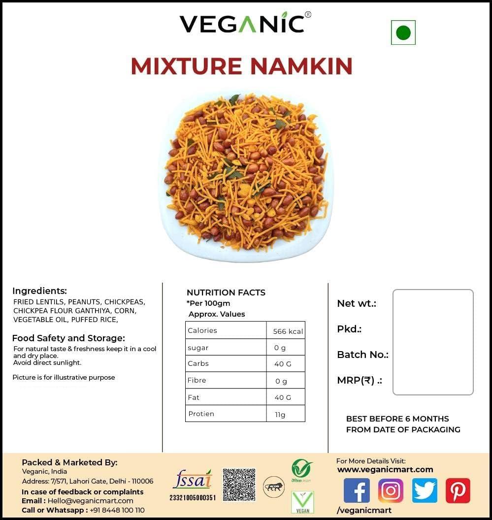 Veganic Veganic Organic Mixture Namkin | Delicious Namkeen with Peanut | Tea Time Snacks (Spice Level 2/3) (900 g)