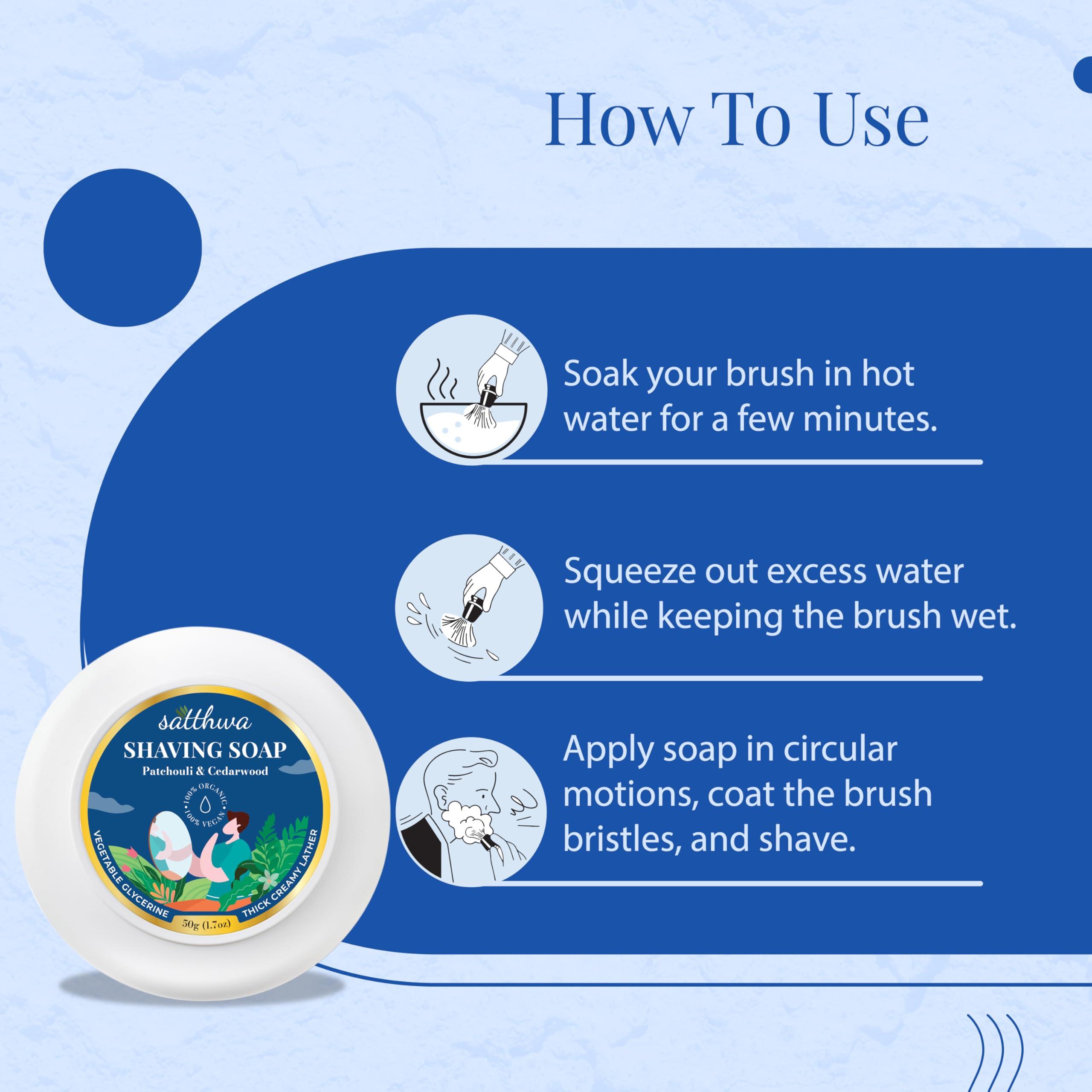 Satthwa Satthwa Organic Shaving Soap infused with Patchouli & Cedarwood | Create the Perfect Lather | Excellent for Silky Smooth Shaves | Hydrates and Shields, 50g (1.7oz)