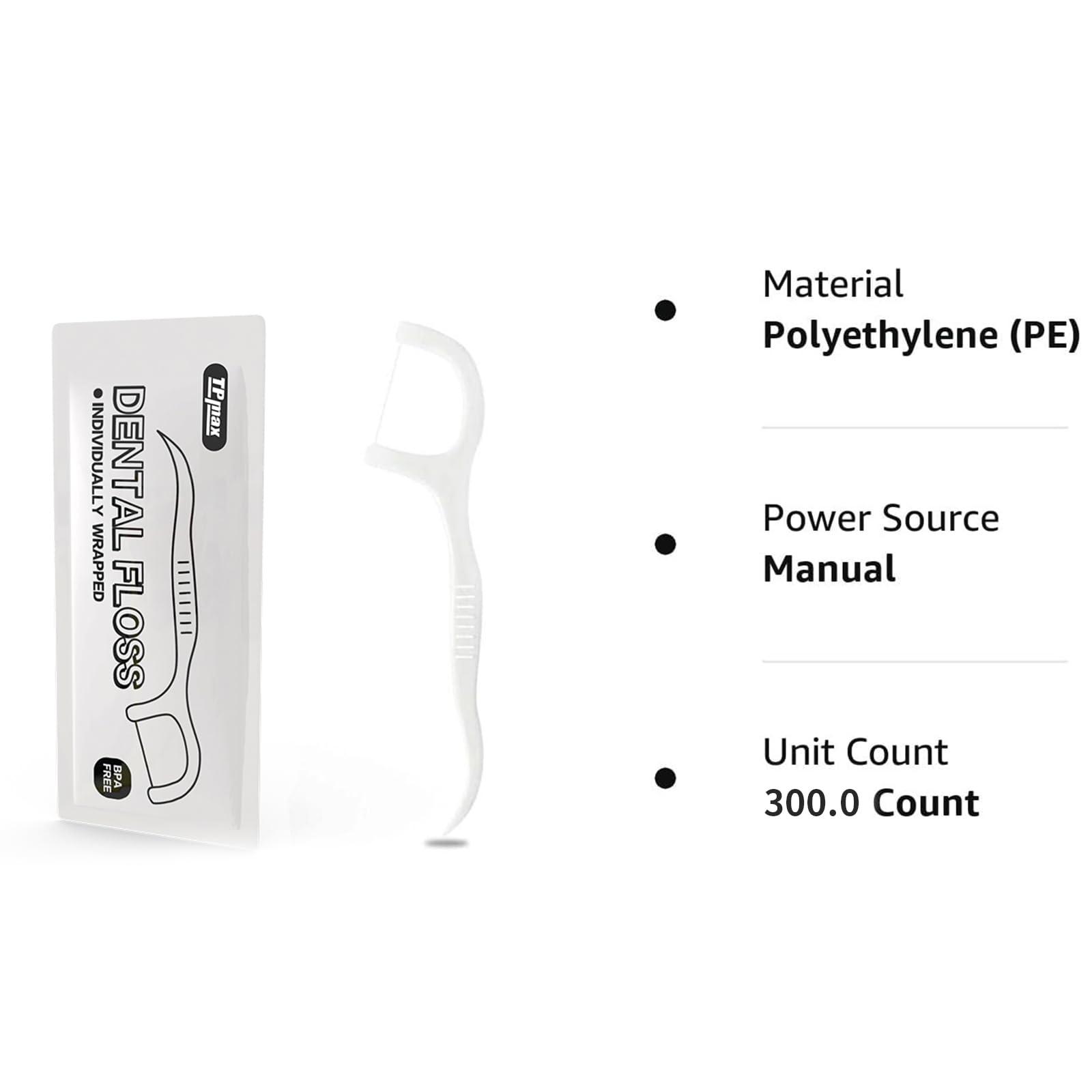 TPmax Dental Flossers Each Individually Wrapped, Floss Singles Bag, Travel Hotel Restaurant Office Car Dental Floss, Floss Picks Oral Care Teeth Clean Flat Wire,300 Count (300CountPacked Individually)