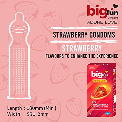 BIGFUN Bigfun Flavoured Dotted, Ribbed & Contoured Long Last Condoms For Men Count 10 - Total 30 Pcs (Juicy Strawberry, Pack of 3)