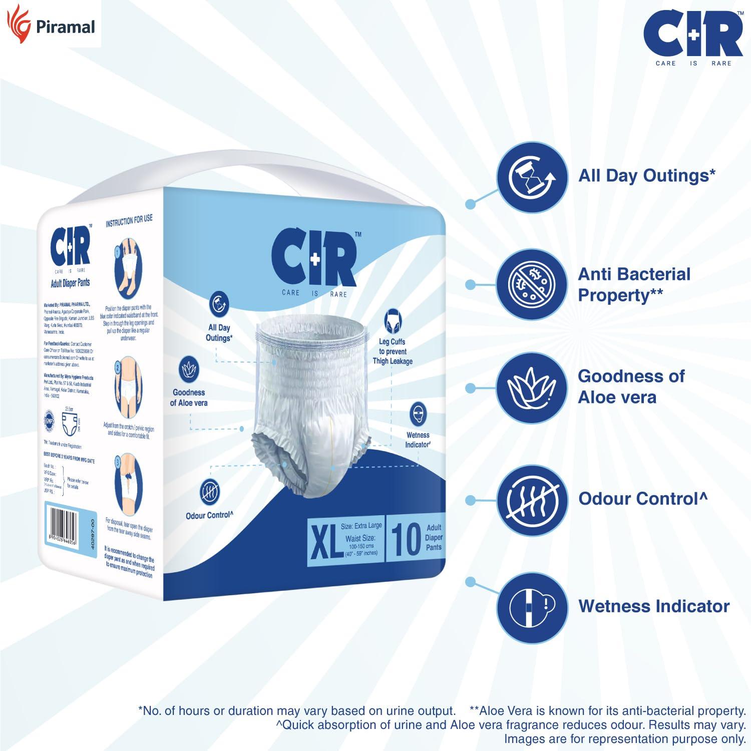 CIR CIR Adult Diaper Pants Style | Adult Diaper Extra Large (XL)|Waist (100-150cm I 40\"-59\") |10 hr Absorption-Protection | Unisex with Wetness Indicator | Odour Control | Goodness of Aloe Vera |100 Units