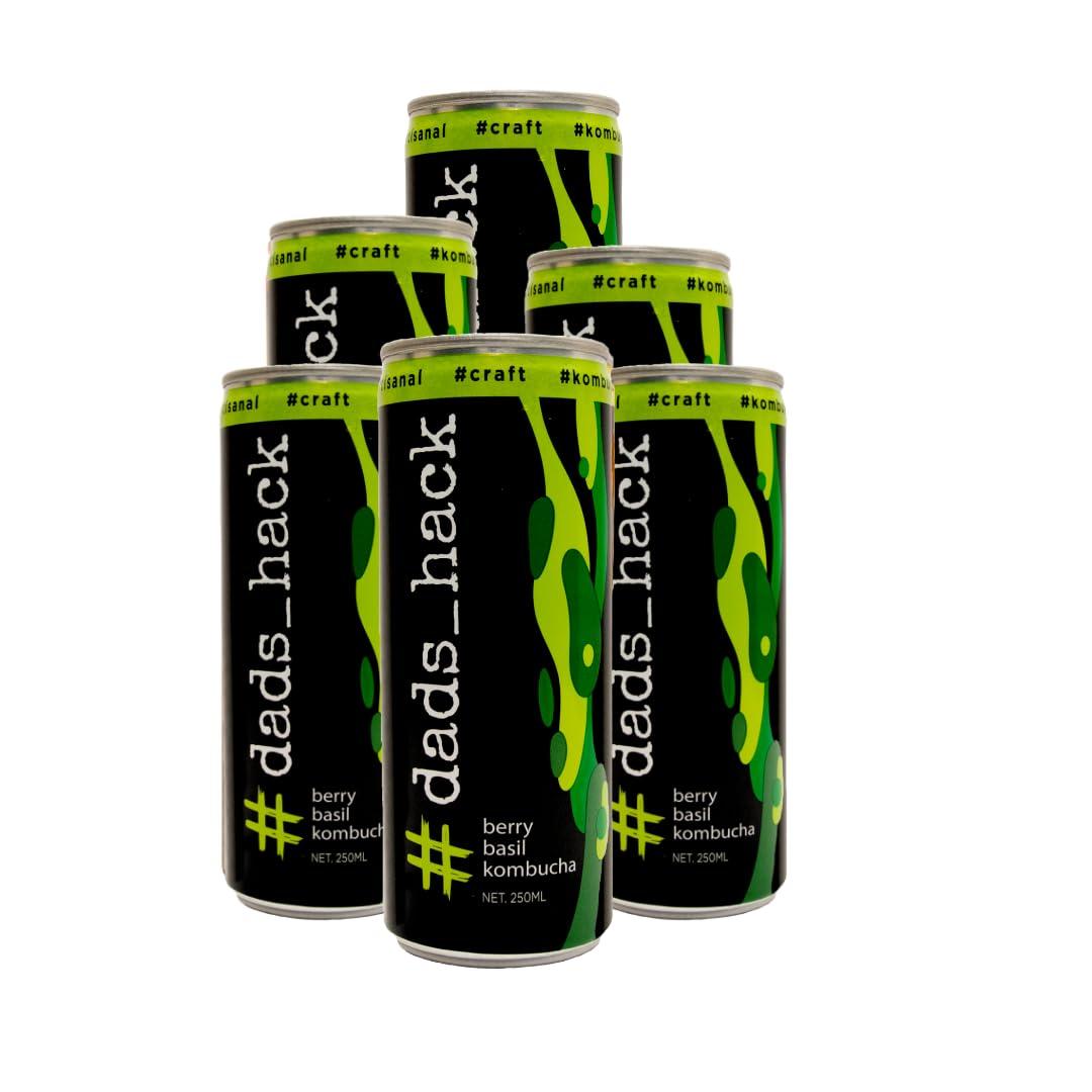 dad's hack Dad\'s Hack Kombucha Drink for Gut Health, Berry Basil Natural Flavour, Vegan, Unpasteurised | No Artificial Flavours or preservatives, Naturally Delicious Probiotic Drink (Pack of 6, 250ml