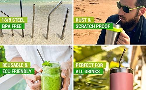 Greens Steel Stainless Steel Straw Set - Reusable Pack of 2 Curved & 2 Wider/ Straight Straws - For Smoothies, Coffee & Drinks - Cleaning Brush Included - Eco-Friendly Solution by Greens Steel (4, Medium)