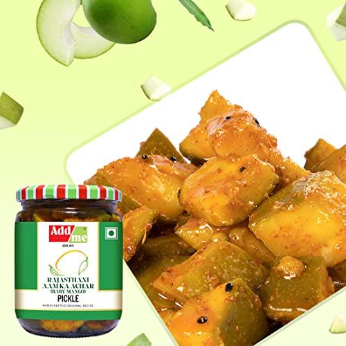 Add me Add me Rajasthani Mango Pickle 500G, Seed Less marwadi aam ka achar Glass Pack Baby Mango 500gm