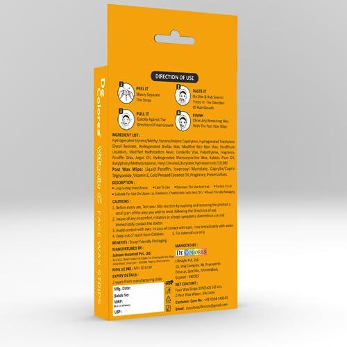 DE COLORES \"DE COLORES Facial Wax Strips for Women - 2x10 Strips - Upper Lips, Chin, Fingers & Toes\"