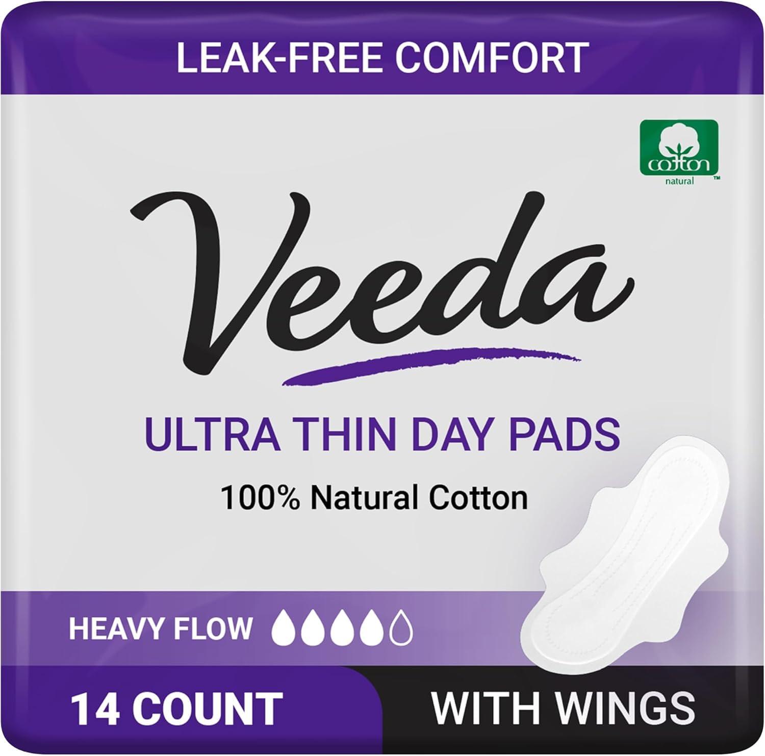 Veeda Veeda Ultra Thin Super Absorbent Day Pads are Always Chlorine Pesticide Dye and Fragrance Free Natural Cotton Sanitary Napkins, 14 Count