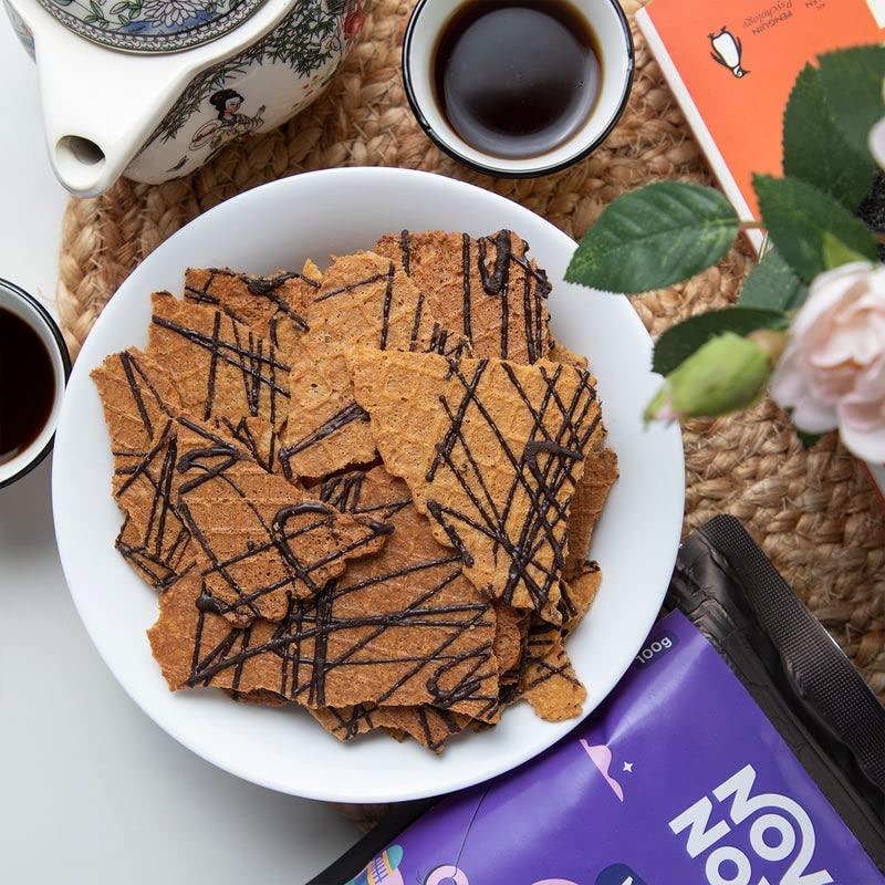 NOVANOVA Nova Nova - Waffle Chips - Multigrain, Sugar Free, Choco Drizzle Snacking Chips | 100% Eggless | No Refined Sugar or Maida | 140 grams