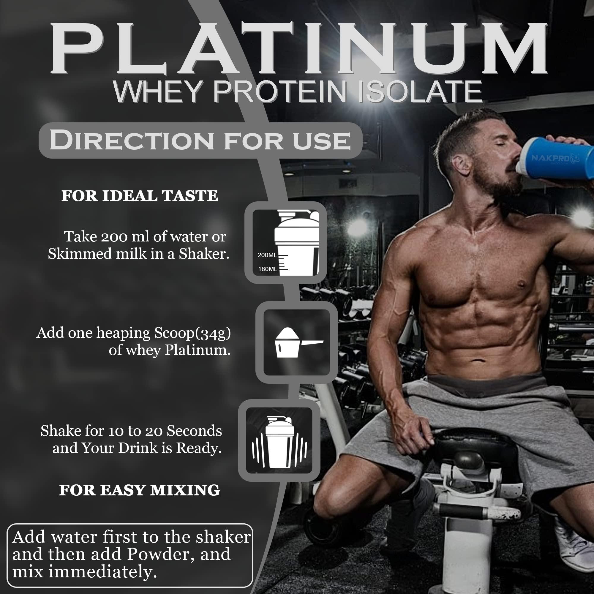 NAKPRO NAKPRO Platinum Whey Protein Isolate 1kg Mango | 28g Protein, 6.4g BCAA | Trustified Certified 100% Authentic Supplement Powder & No Adulteration | Low Carbs, Fast Absorbing Whey Protein Powder