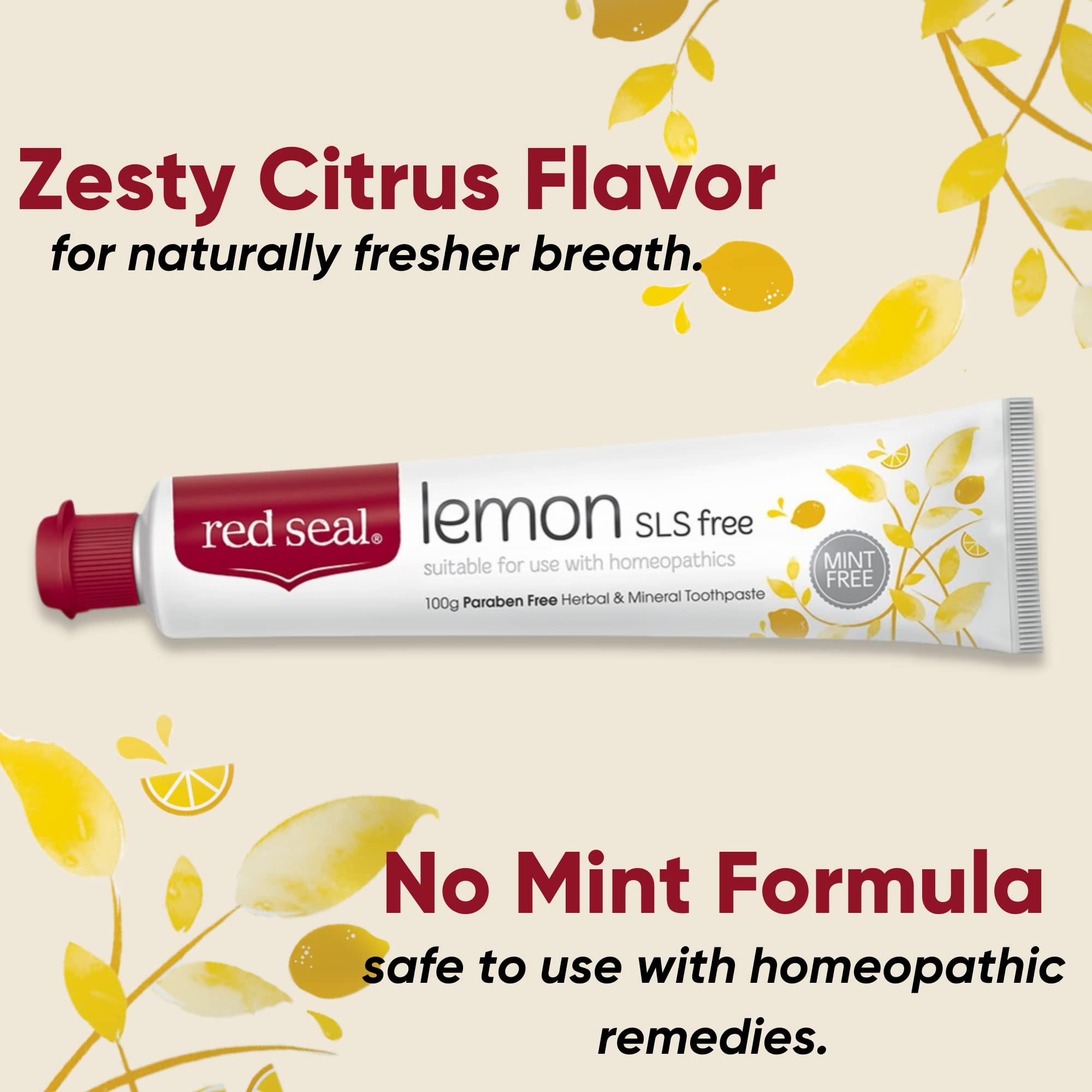 Red Seal Red Seal Lemon Toothpaste Fluoride Free, No SLS, Fresh Citrus Flavor Refreshing Natural Lemon Flavored Toothpaste, No Mint Flavor 100g