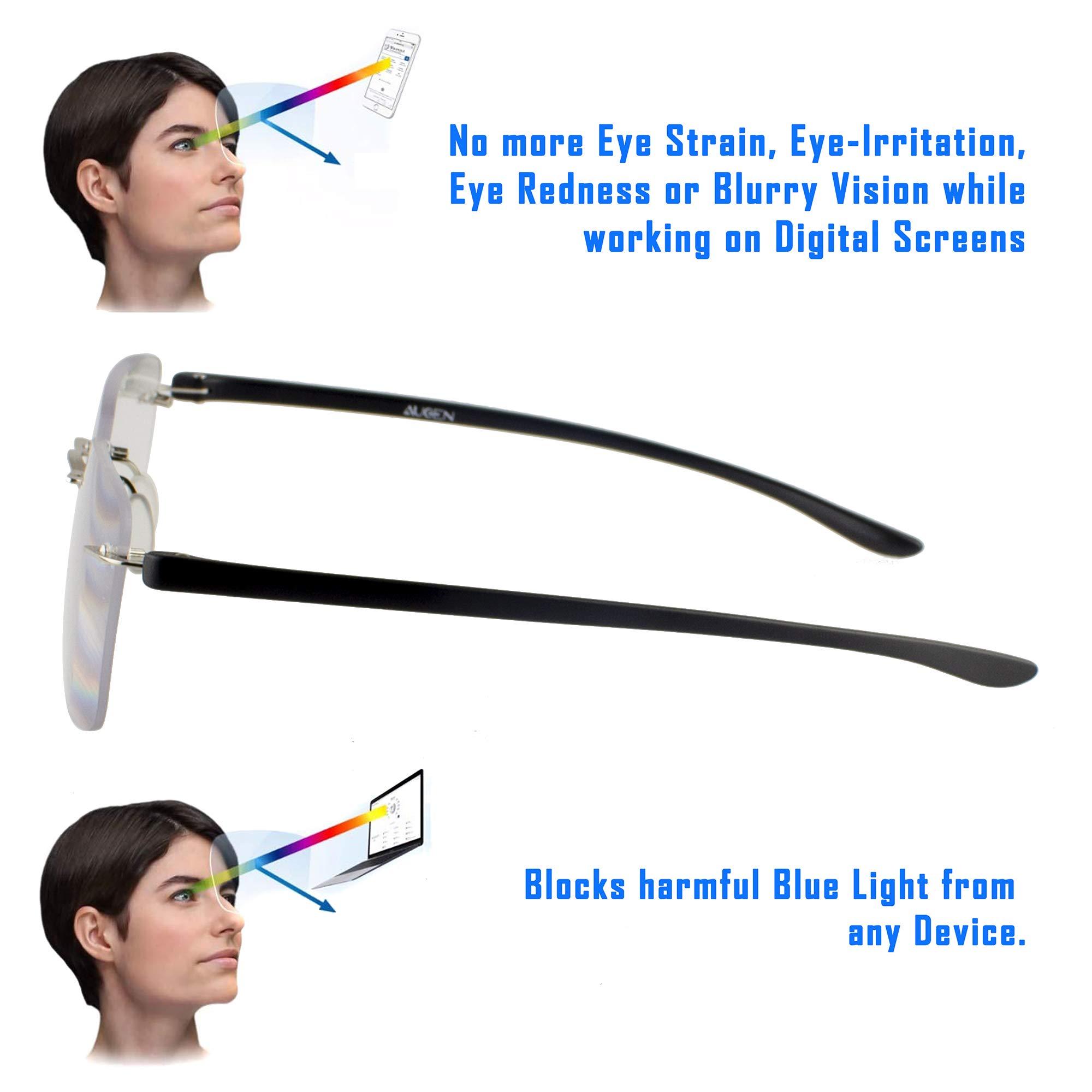 AUGEN AUGEN by VisionsIndia Anti Glare Blue Cut Multi Focus Progressive Rimless Reading Glasses For Men Women Black 3 Powers in 1 (+2.00, Large)