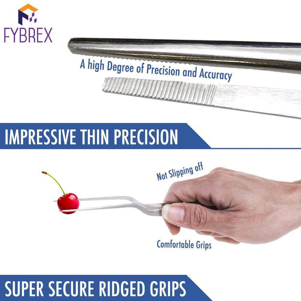 FYBREX Heavy Duty 12 inches Stainless Steel Tweezers Straight Tips All-purpose Forceps Tweezers Tongs and Comfortable Ridged Handle for Crafting Cooking Repairing General Purpose Medical and Beauty