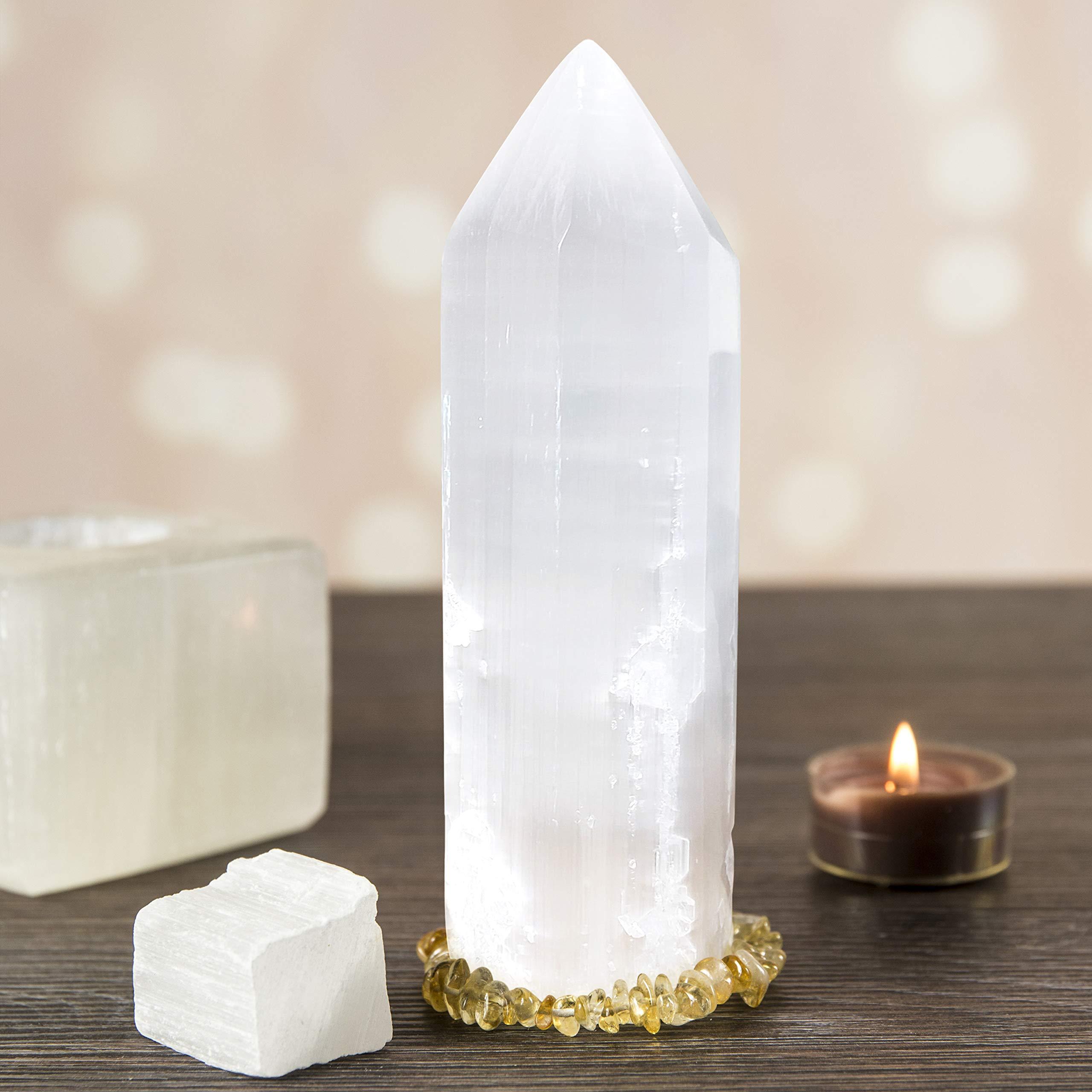 Om Zone Om Zone 6-inch Moroccan Selenite Tower Large Crystal Point Wand Generator Obelisk for Energy Cleansing, Meditation, Reiki, Intuition, Spiritual Healing, Collection of Healing Crystals and Stones. (1)