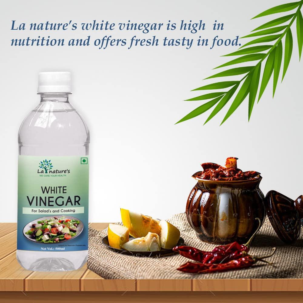 LA NATURE'S WE CARE YOUR HEALTH LA NATURE\'S WE CARE YOUR HEALTH Distilled White Vinegar Versatile Cooking Aid Natural Cleaner Best For Salad Dressing&Cooking Helps In Digestion Boost Immunity With 5% Acidity Pack Of 500 Ml X 4