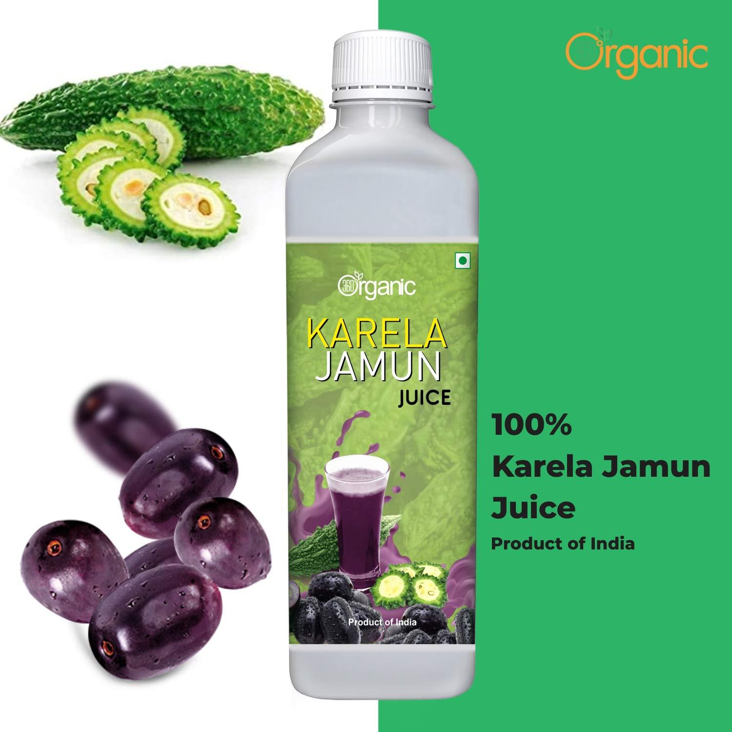 360 Degree Organic 360 Degree Organic Karela Jamun Juice for Controls Blood Sugar Levels | Fights Cholesterol | Helps Improves Digestion | Helps Build Immunity | Skin Wellness - No Added Sugar - 500 ml (Pack 1)
