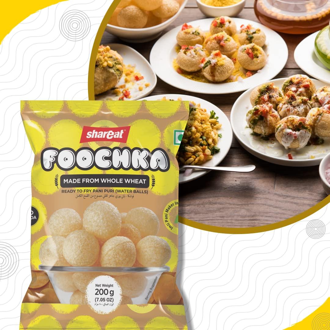 Shareat Pani Puri Kit Ready To Fry Hygienically Made Pani Puri/Golgappa 300 Puri In Packets And 2Litre Phudina Pani Maker & 1.4 Imli Pani Maker Foochka Mint Kit by Shareat (pack of 4),4 Piece Set