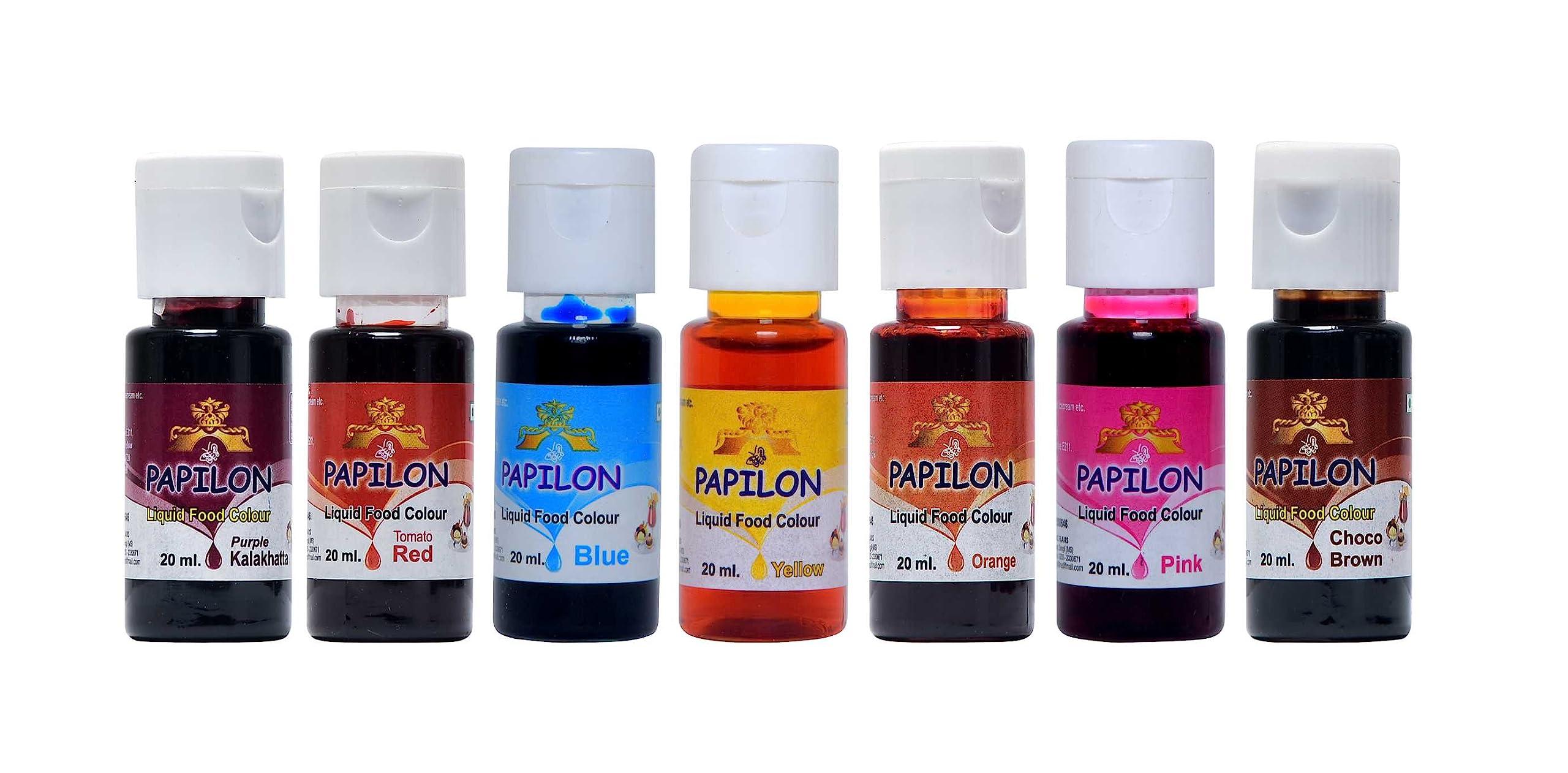 PAPILON FOOD FLAVOURS & COLOURS PAPILON FOOD FLAVOURS & COLOURS Shades Of Liquid Food Color (20 Ml X 7 Bottle)