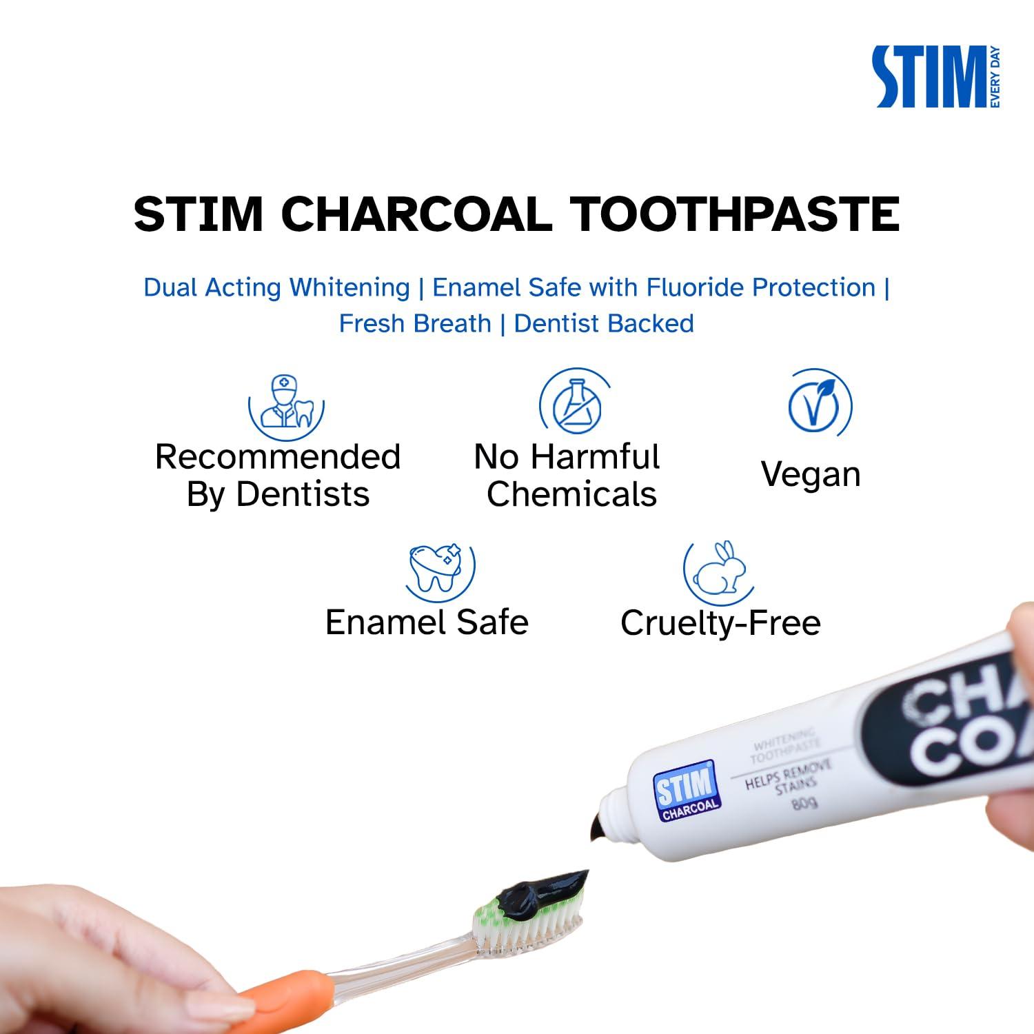 STIM STIM Charcoal Toothpaste For Natural Whitening (80g) Pack of 3