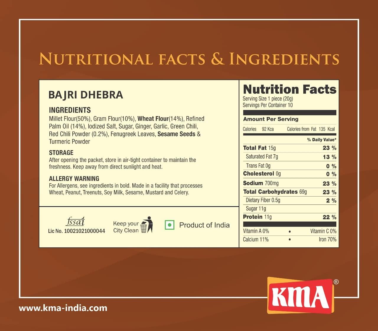 KMA KMA Gujarati Khakhra Combo 800g (4 packs * 200g each)  2 Jeera Khakhra , 2 Bajri Dhebra (Millets) Khakhra - Handmade Roasted Fresh Snacks , Ready to Eat Indian Whole Wheat Delight , Crispy & Nutritious with Authentic Taste , Healthy Diet , Low Calori