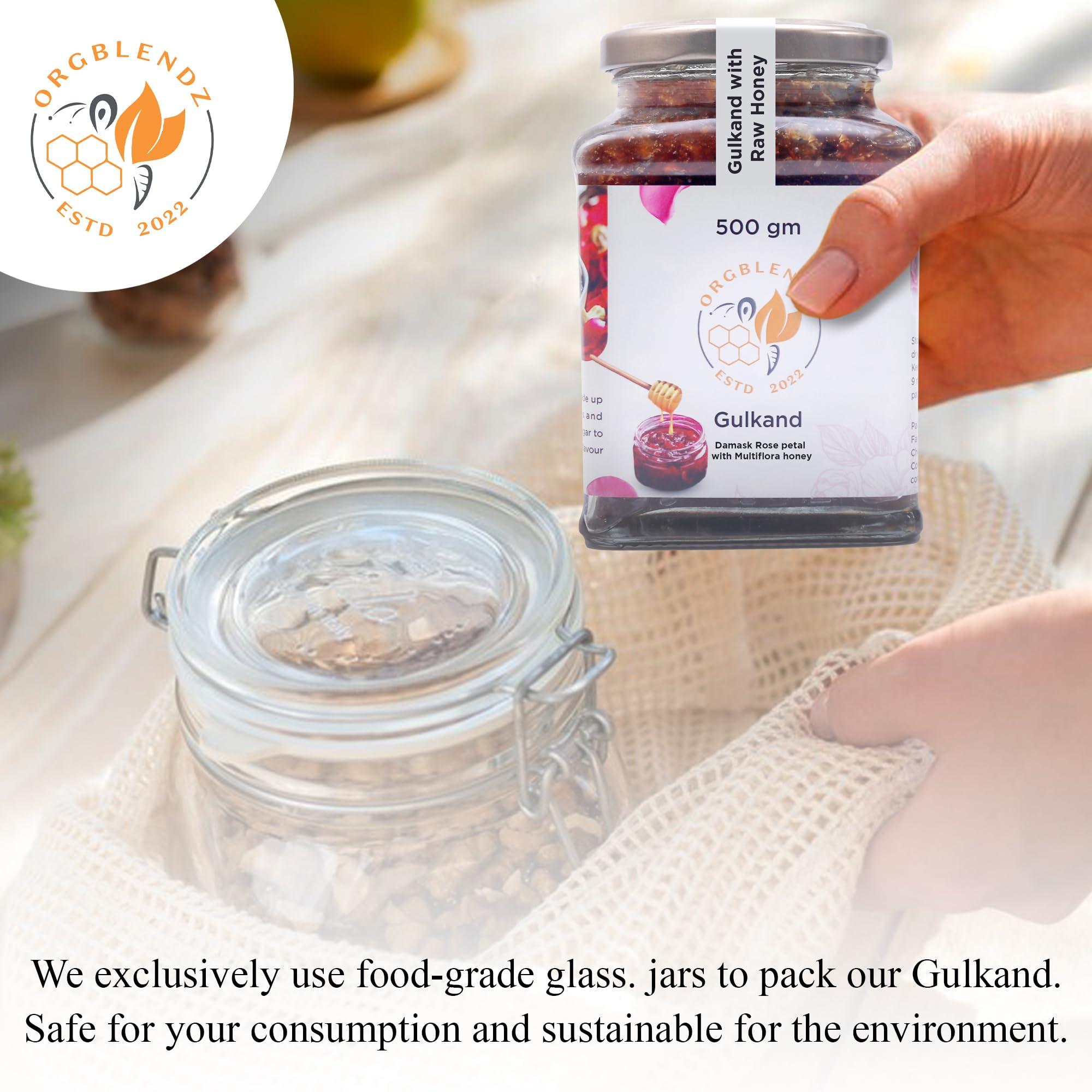 ORGBLENDZ ORGBLENDZ- Gulkand Organic without Sugar 500Gm |Sugarfree Jam| Honey with rose petals Sun Cooked|Good for Gut Health | Natural Coolant | No artificial chemicals or preservatives