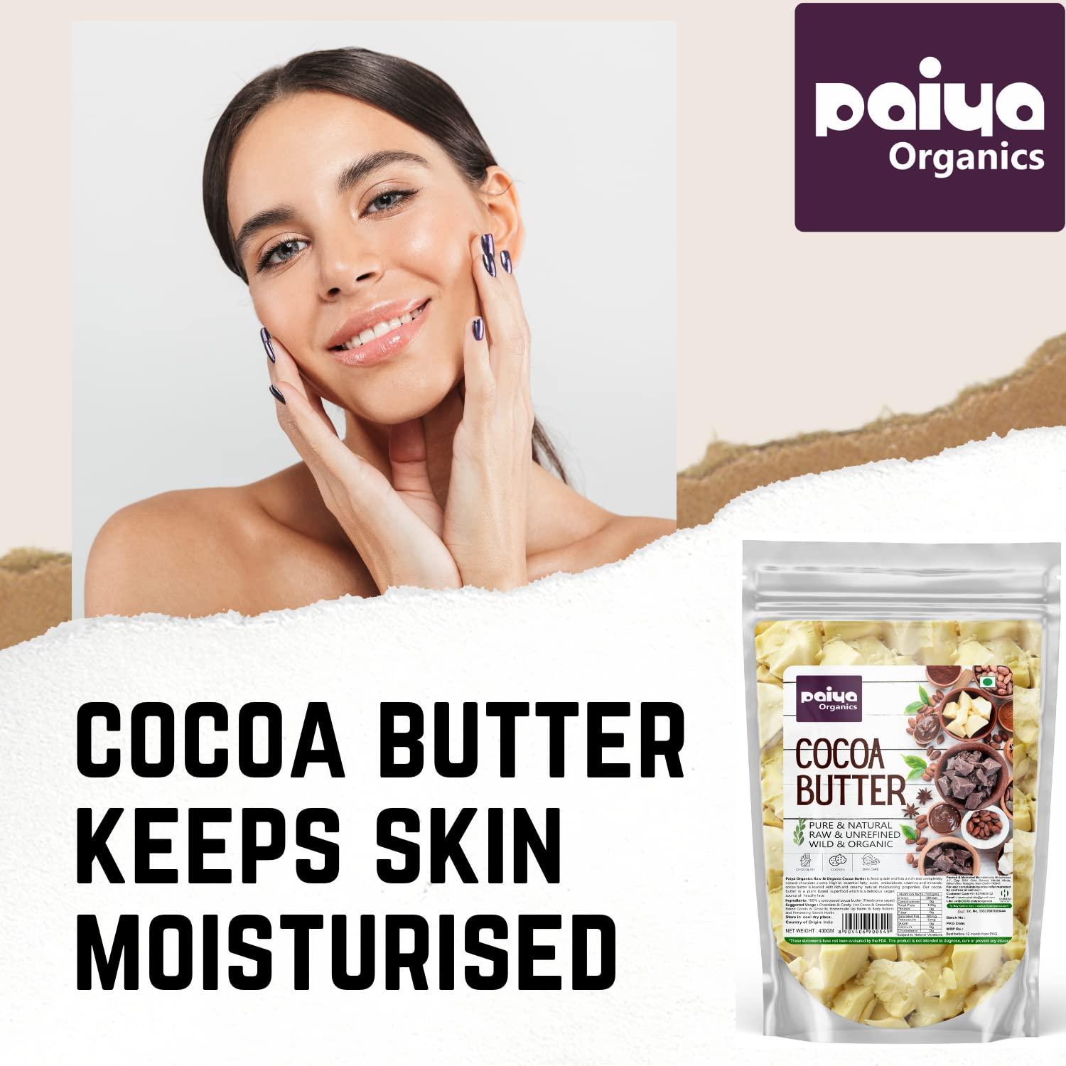 paiya organics Paiya Organic Cocoa Butter for Chocolate Making Food Grade Raw & Organic Great For Face, Skin, Body, Lips, Stretch Mark 400gm