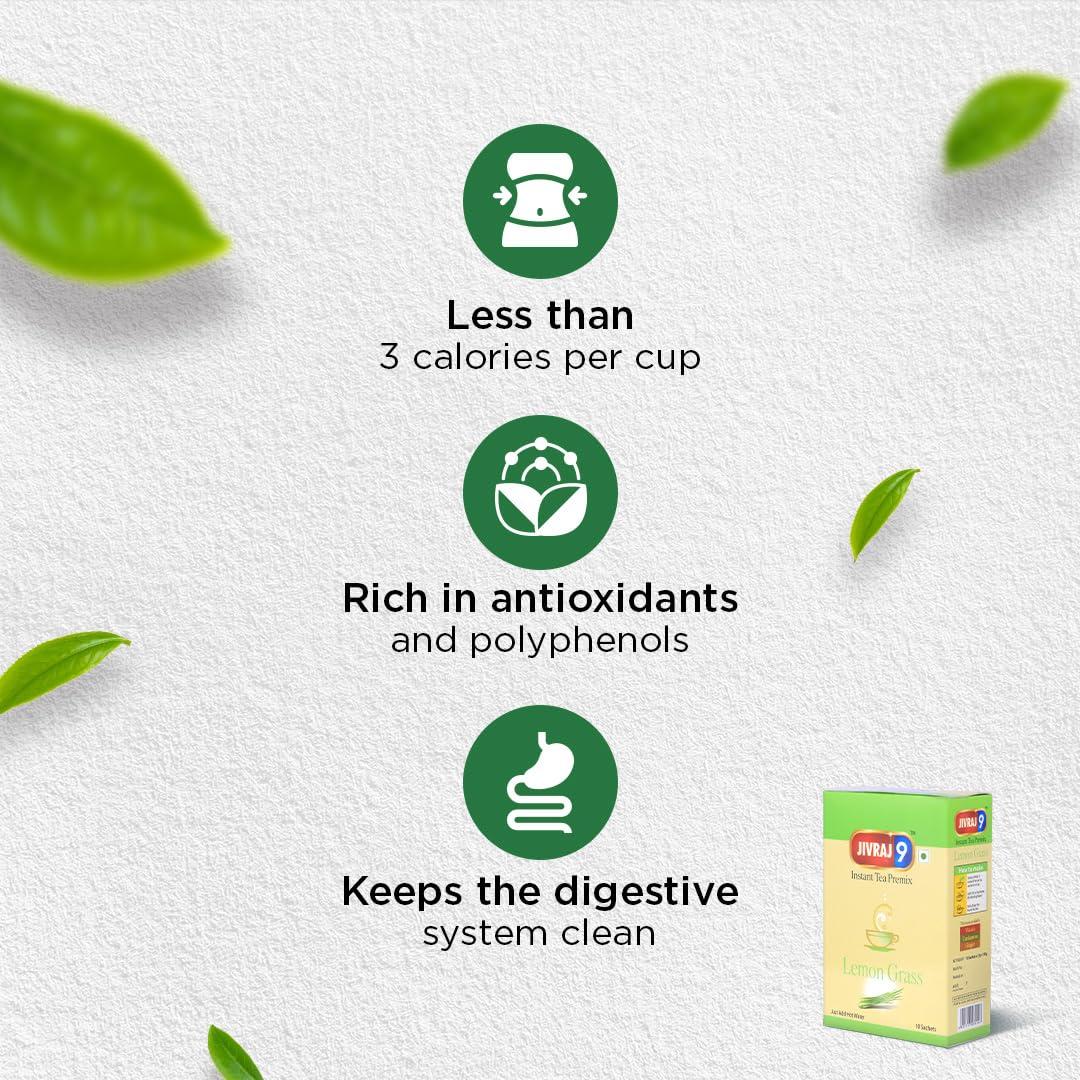 Jivraj 9 Jivraj 9 Combo Pack of Instant Tea Premix, Masala Instant Tea Premix (Pack of 2) & Lemon Grass Instant Tea Premix (Pack of 2), 10 Sachets Each, Pack 4