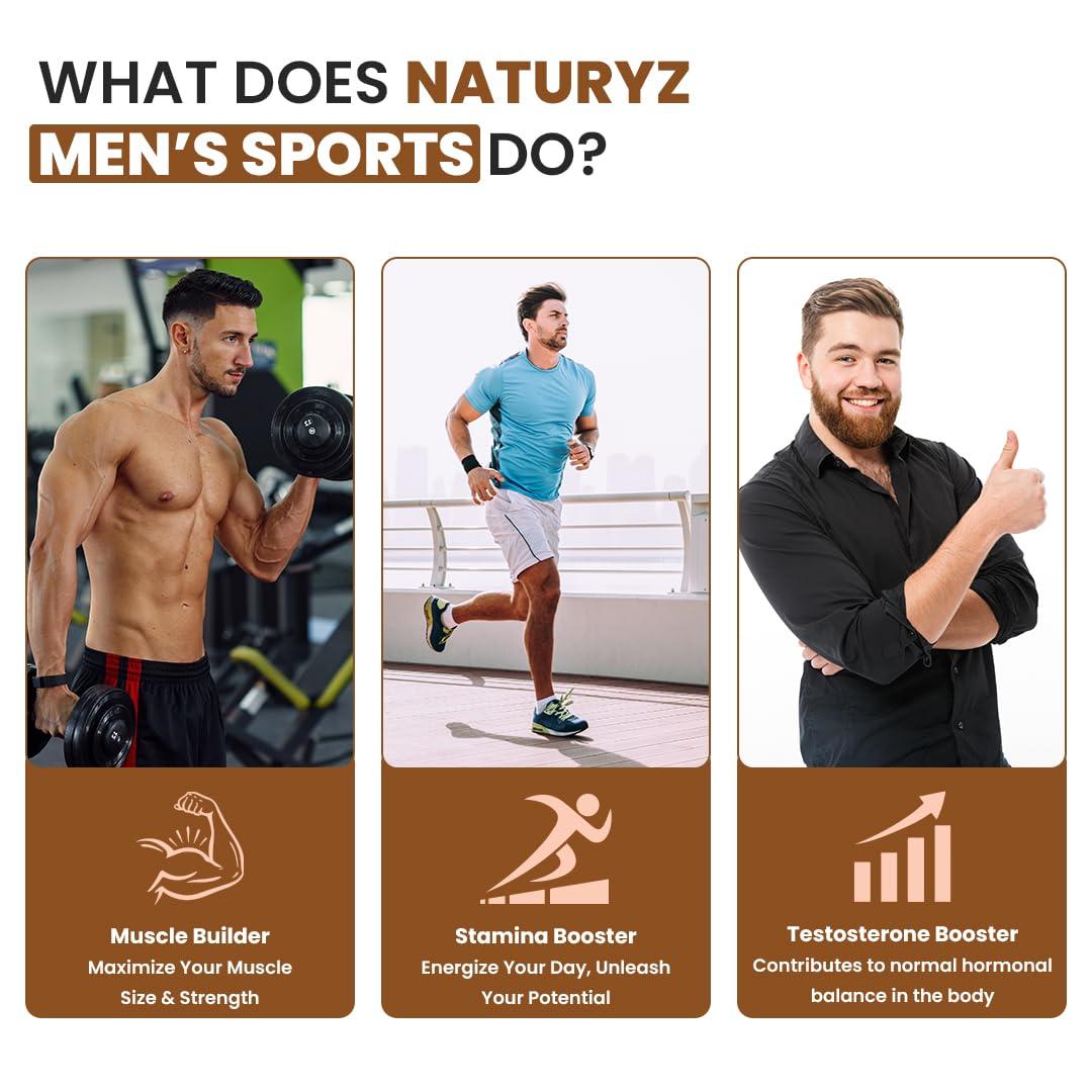 Naturyz NATURYZ MEN\'S SPORT Specialized Daily Multivitamin for Men with Highest 55 Nutrients (Vitamins, Minerals, Aminos, Enzymes, Antioxidants, Herbal Extracts ) and 13 Performance Blends for Muscle growth, Energy, Strength & Immunity - 60 Tablets(Pack of