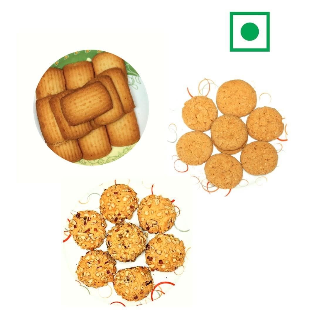 Dayal House Dayal House Premium Biscuits Combo of Desi Cow Ghee Atta, Australian, and dry fruites Cookies set With Extra Richness of Butter - Pack of 3 Cookies