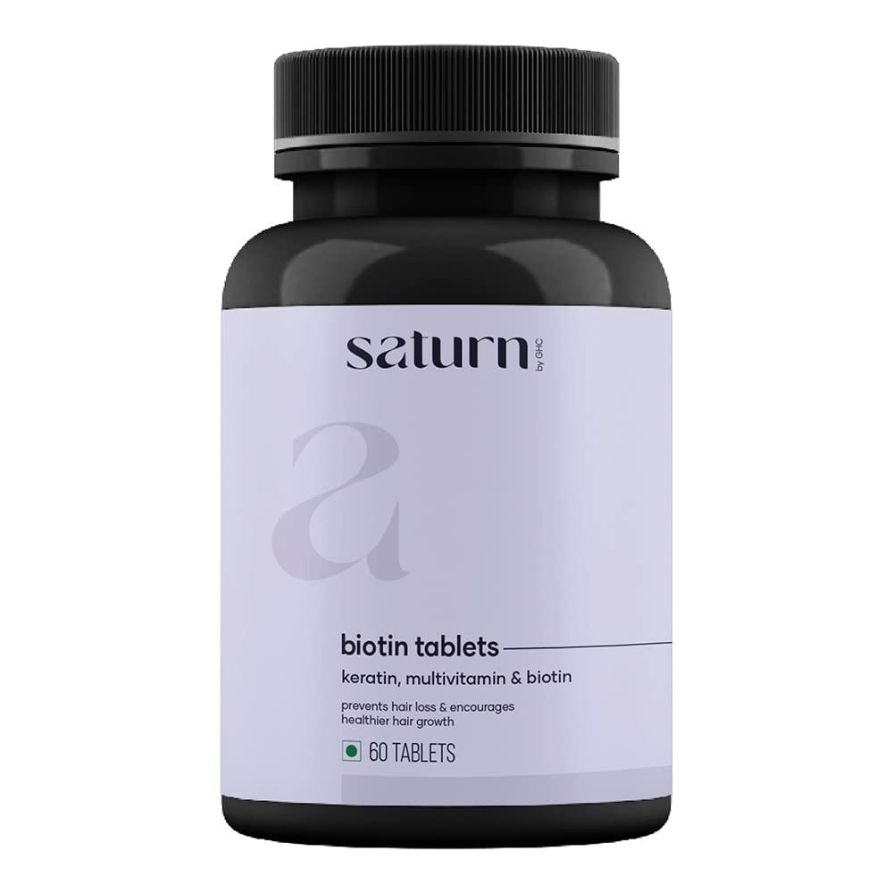 Saturn by GHC Saturn by GHC Skin Biotin - 100% Vegan, 60 Tablets (Pack of 1)| Promotes Skin Elasticity, Skin Brightening & Glowing Skin, Reduces Skin Dullness, Powered With Vitamin B7, Vitamin C and Vitamin E