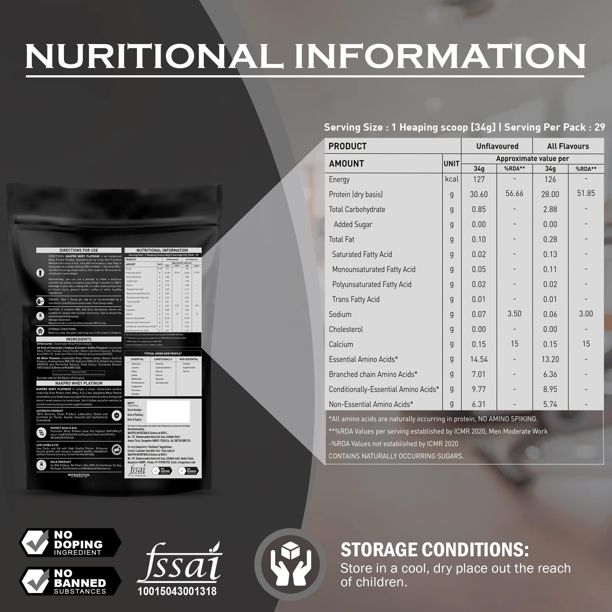 NAKPRO Nakpro Platinum 100% Whey Protein Isolate, 1 Kg Unflavoured with 100g Creatine - Fruit Punch | Easy Mixing, Low Carbs, Easy Digesting Whey Protein Supplement Powder (Combo Pack)