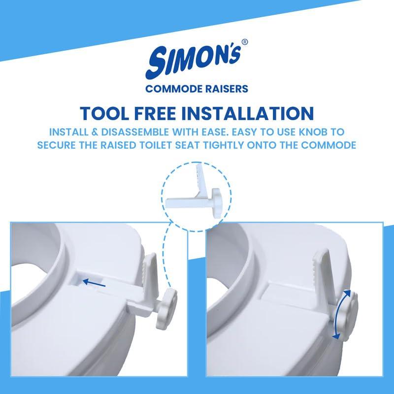 Simon\'s Simons Heavy-Duty 6 Inch Commode seat raiser with lid cover for elderly to sit and rise from commode toilets, portable seat extension for senior citizen with knee pain - Pack of 1