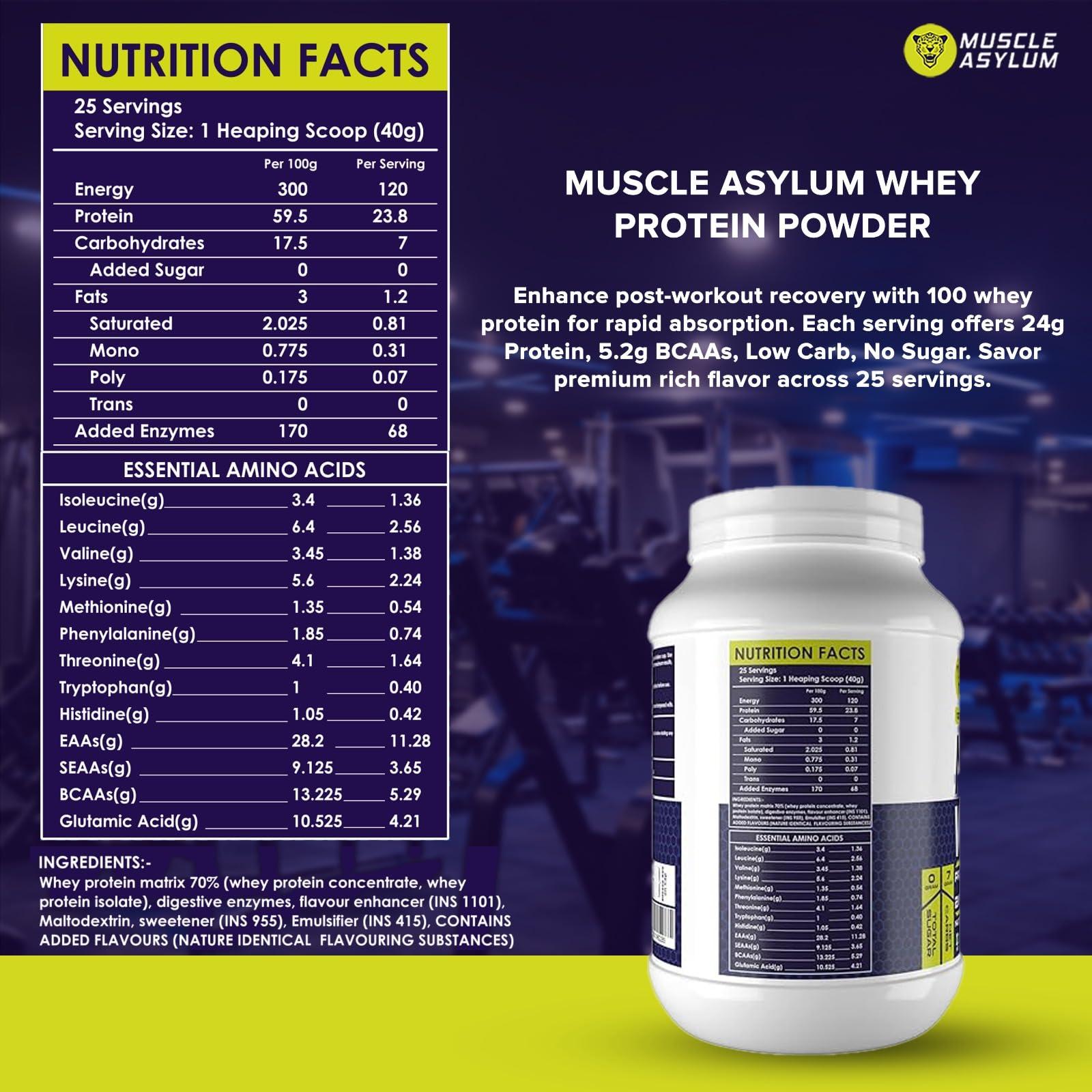 Muscle Asylum Muscle Asylum Premium Whey Protein l 1kg, 25 Servings l Cookie & Cream l With Genuine Lab Reports l Muscle Building & Recovery | Increased Muscle
