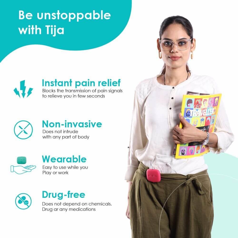Tija TIJA - Period Pain Relief Wearable Device Instant Relief from Menstrual Cramp & Period Pain Rechargeable 2-year warranty Easy to Wear Instant Pain Reliever with TENS Technology. Colour (Turquoise)