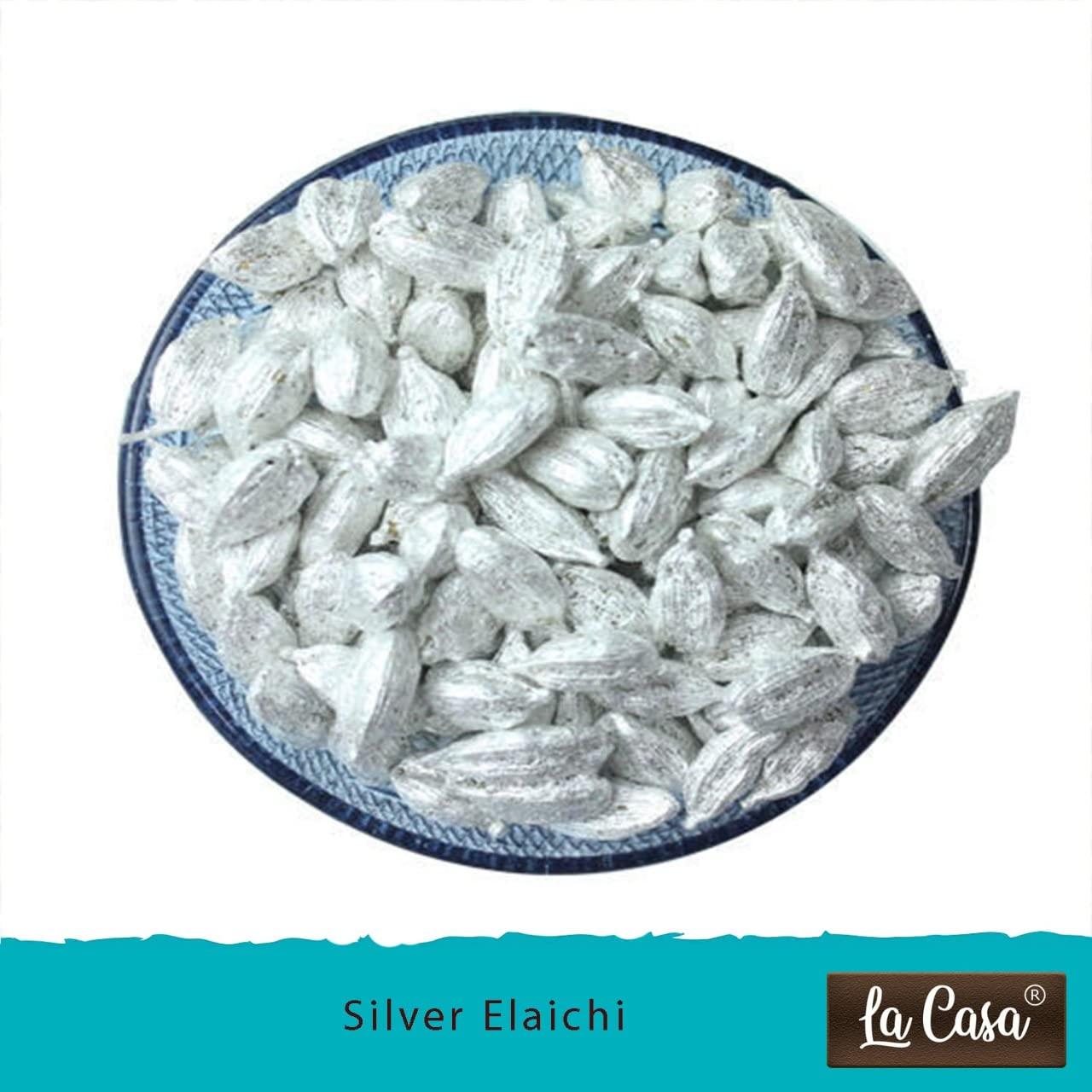 La Casa La Casa Silver Coated Elaichi | Premium Mouthfreshner | Green Cardamom And Silver Leaves | 200g