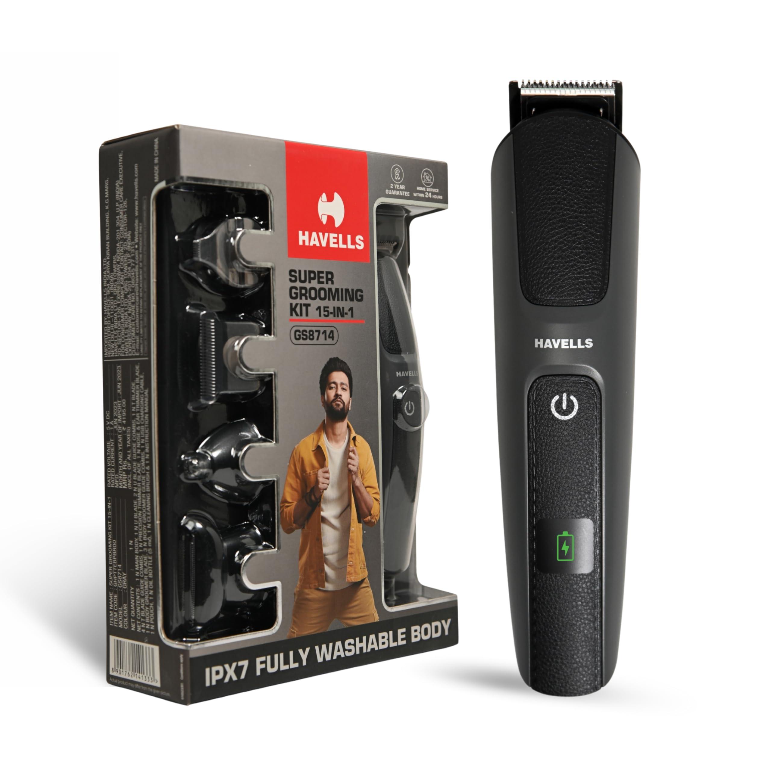 Havells Havells Super Grooming Kit Gs8714,15 In 1,Ipx7 Fully Washable,Full Body Groomer For Men,120 Min Of Run Time With Fast Charge,Corded Electric