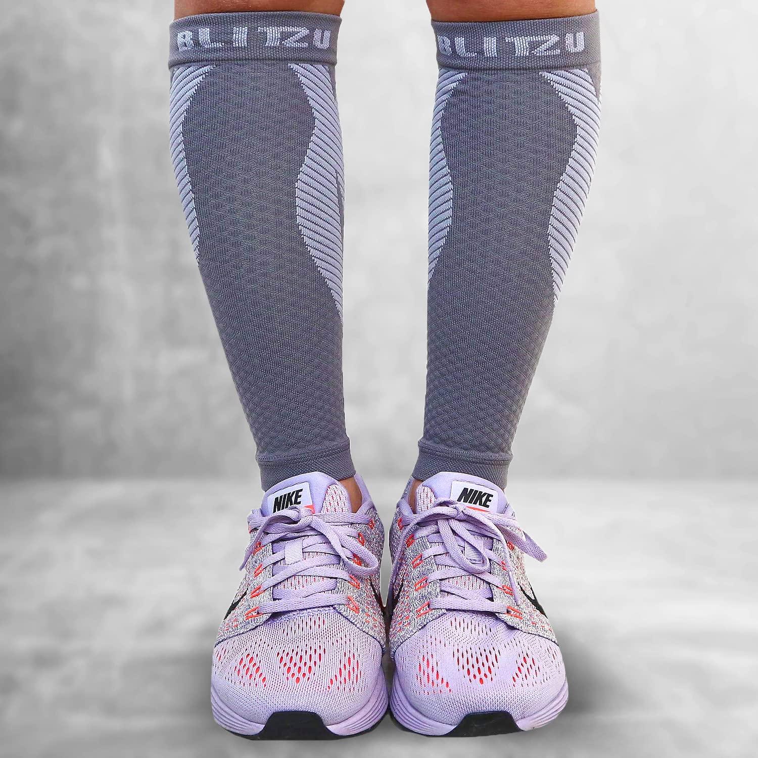 BLITZU BLITZU Calf Compression Sleeves For Women & Men Leg Compression Socks for Runners, Shin Splint, Recovery from Injury & Pain Relief Great for Running, Maternity, Travel, Nurses (Gray, XX-Large)