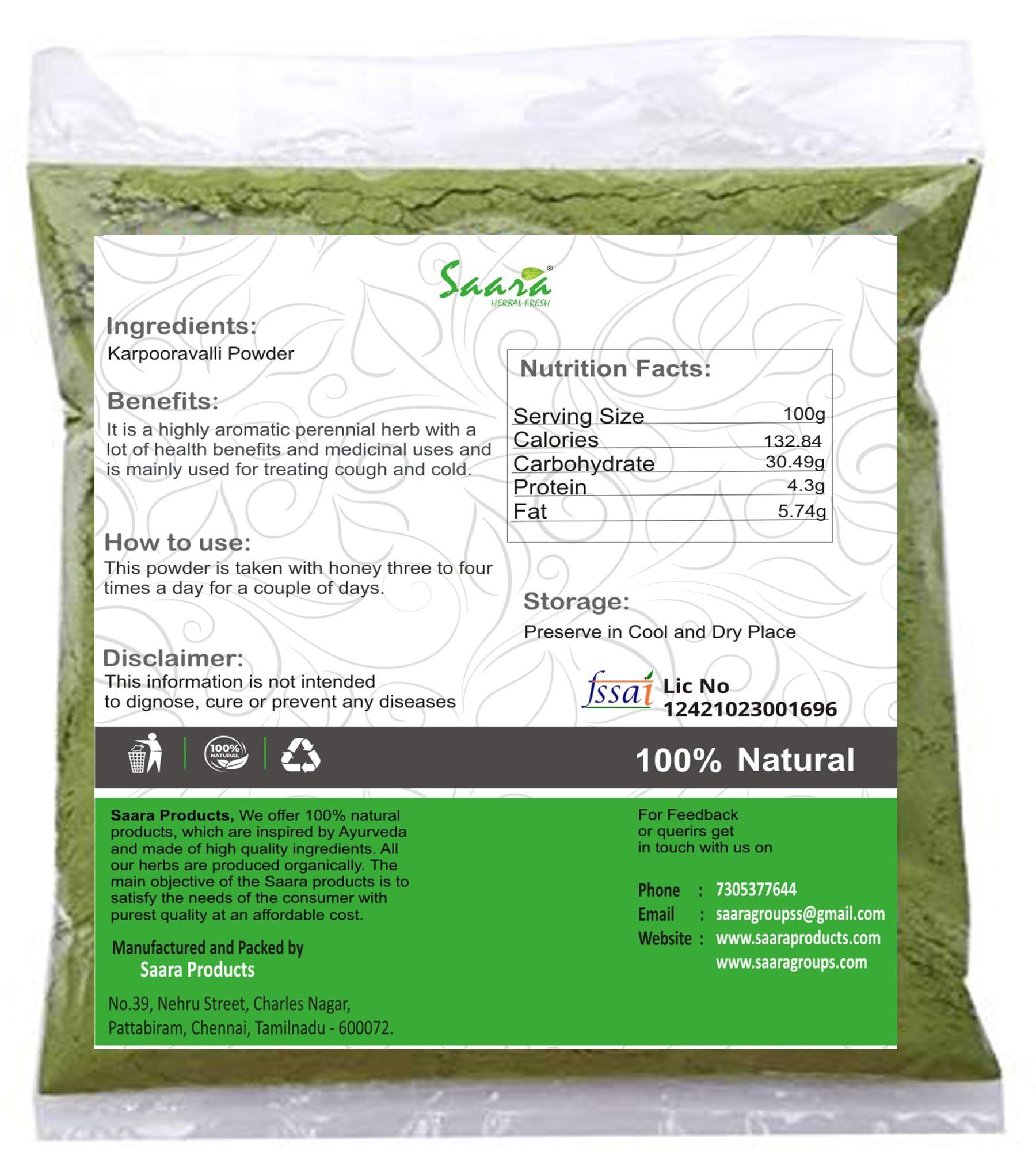 SAARA Saara HERBAL FRESH Karpooravalli Powder,100g, Coleus Amboinicus, Omavalli Leaves, Indian Borage, Patta Ajwain, Vamu Aaku, Panikoorka Leaves Powder,(pack of 1 x 100g)