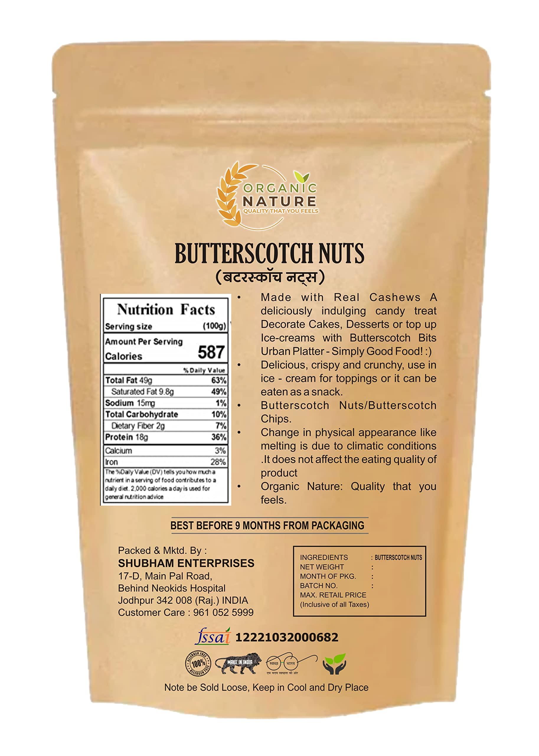 ORGANIC NATURE Organic Nature Butterscotch Chips Butterscotch Chips for Cake Decoration, Butterscotch Candy Bits, Crunchies for Cake Decoration, Ice Cream, Shakes (Pack of 400 Gram)
