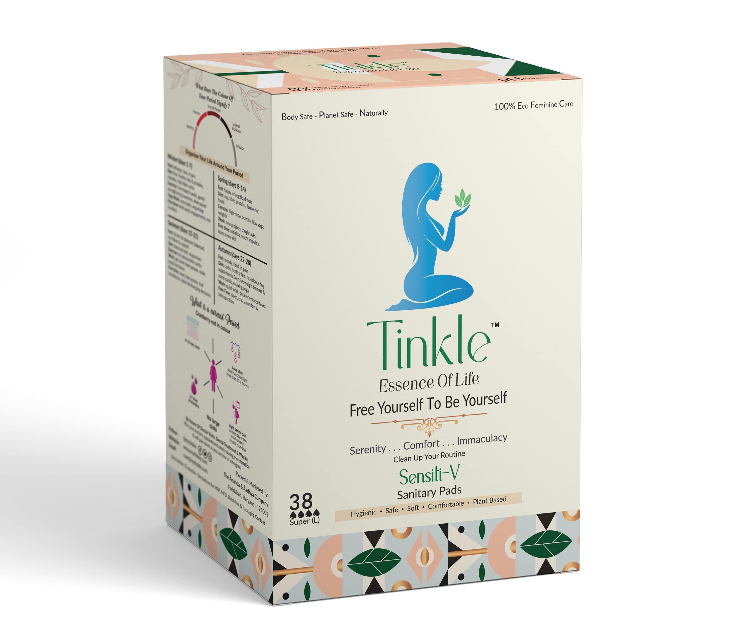 Tinkle Tinkle Sensiti-V Sanitary Pads for Girls, Rash Free Teen Sanitary Pads, Soft Organic Cotton Mini Pads, Small Pads for Teenage Girls, Super Absorbent, Leak Proof, Ideal for All Flow Types, 45 Count