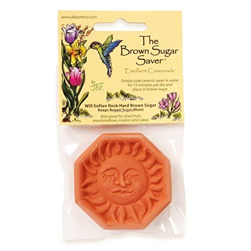 JBK Pottery Terra Cotta Brown Sugar Saver, Food-Safe Sugar Preserver for Long-Term Use, Brown Sugar Softener for Cookies, Dried Fruits, & Marshmallows, Sun Design - JBK Pottery