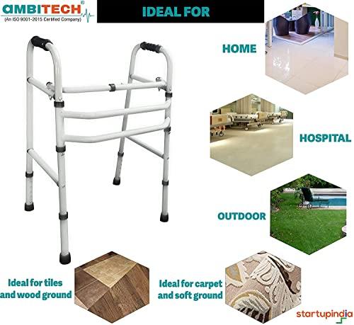 AMBITECH AmbiTech MS Height Adjustable & Double Bar Folding Walker for Adults, Senior Citizens and Patients (Made In India)