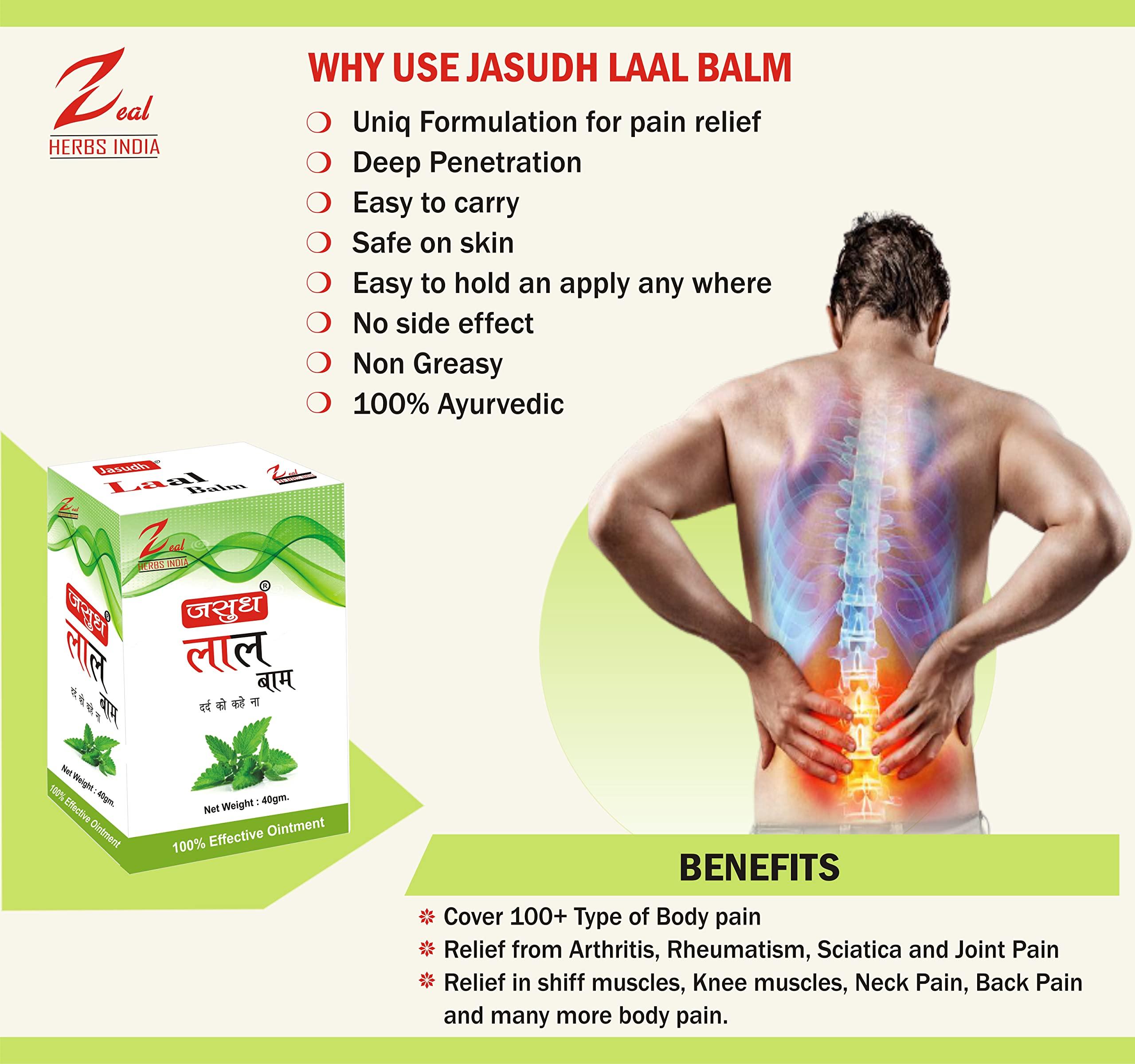 ZEAL HERBS INDIA Zeal Laal Strong Pain Relief Balm Made With Natural And Ayurvedic Formulation With Strong Smell (Big Size) 40gm Non- Sticky, Fast Absorption In Orange Color - 40 Gm (Pack Of 12Pcs)