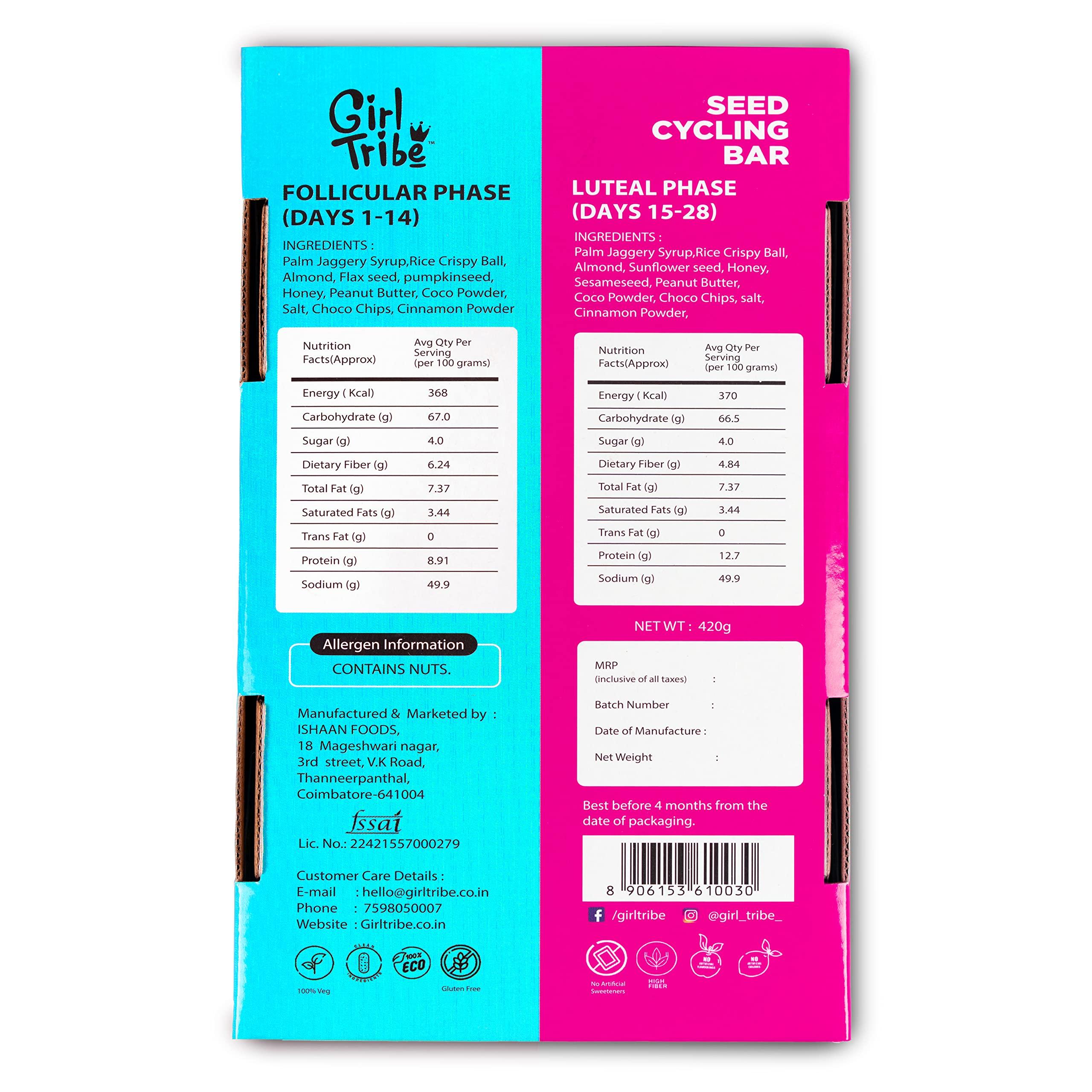 GIRL TRIBE Girl Tribe - Seed Cycling Bar|Healthy|FOR FOLLICULAR PHASE pumpkin seeds,Flax seeds,Sesame seeds,Sunflower seeds | No artificial flavors and Perservatives| 28 Packets 420 grams - Pack of 2